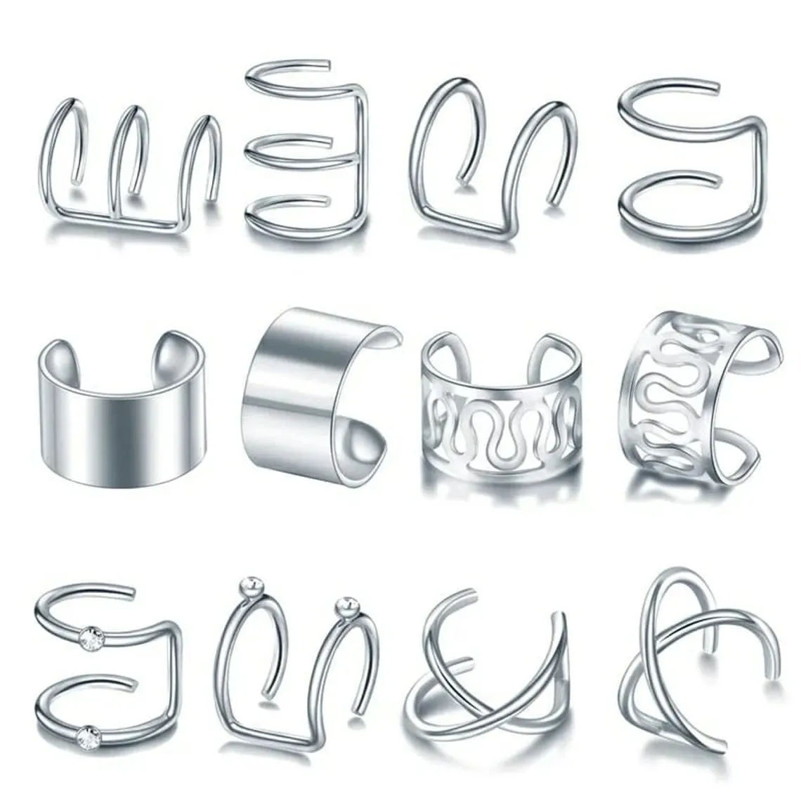 12 and 6 Piece Black Adjustable Wire No Piercing Everyday Cartilage Ear Cuff