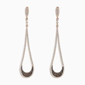 14K Rose Gold Brown and White Diamond Drop Earrings, 1.70 TCW