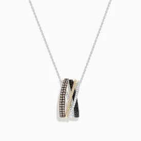 14K Trio-Color Gold Brown, Black and White Diamond Pendant 0.61 TCW