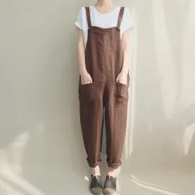 2018 ZANZEA Summer Women Strappy Pockets Casual Solid Dungarees Cotton Linen Long Jumpsuits Loose Bib Overalls Rompers Plus Size