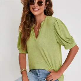 2024 Navy Blue Short Puff Sleeve Blouse for Women