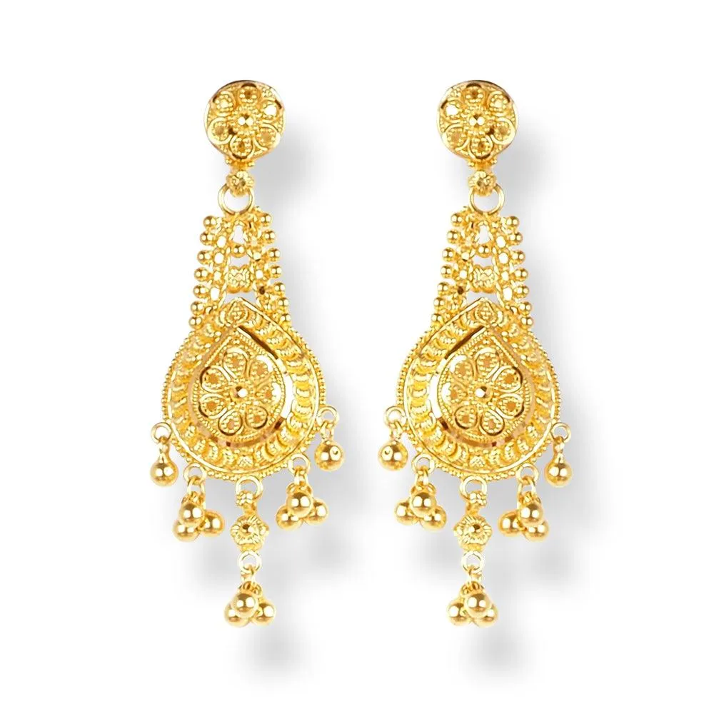 22ct Gold Filigree work Design Set with Beaded Drops N-7925