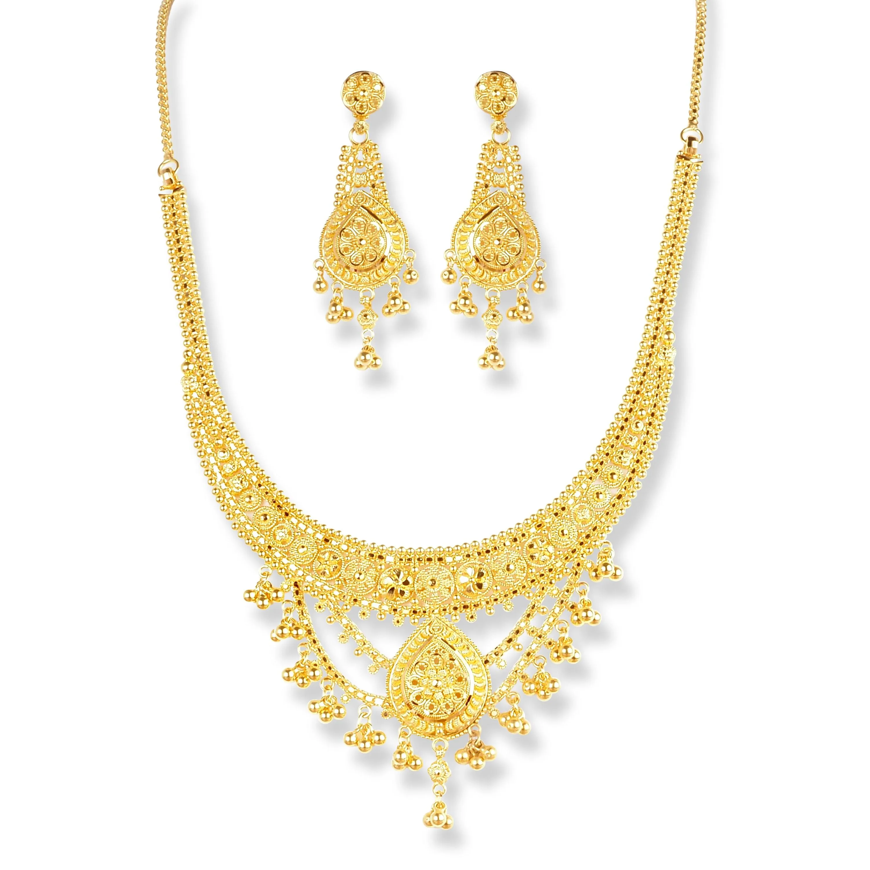 22ct Gold Filigree work Design Set with Beaded Drops N-7925