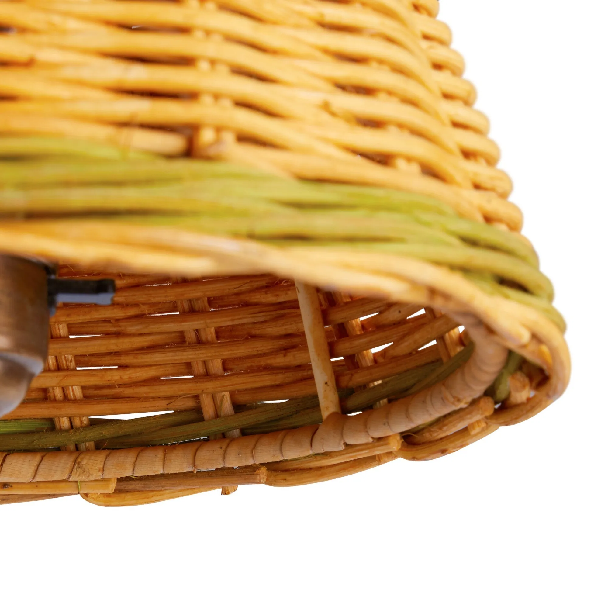 25cm empire shade in natural rattan with green stripe