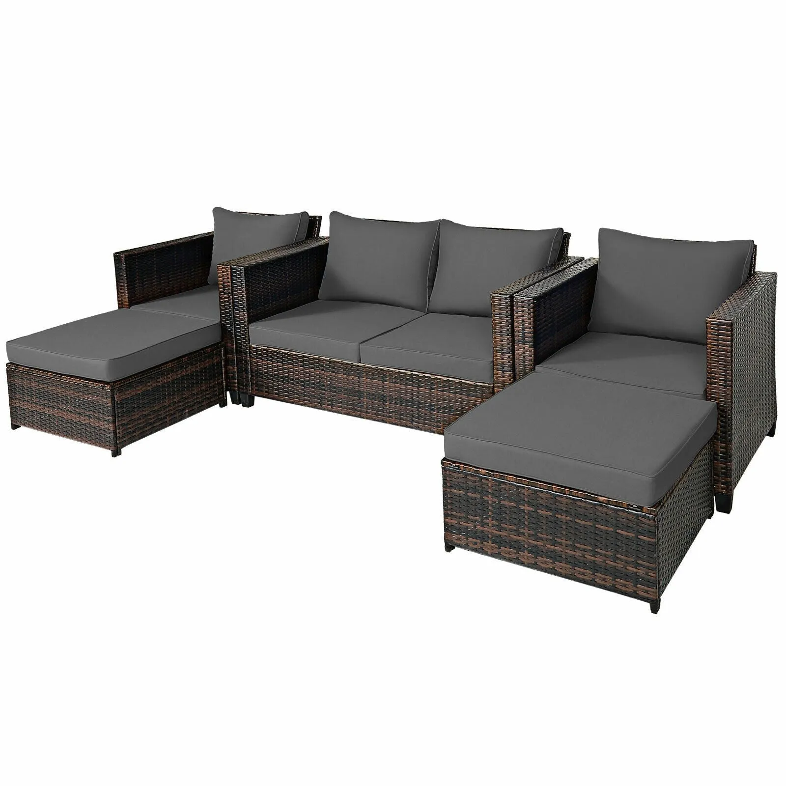 5pc Wicker Rattan Patio Cushioned Furniture Set - Gray