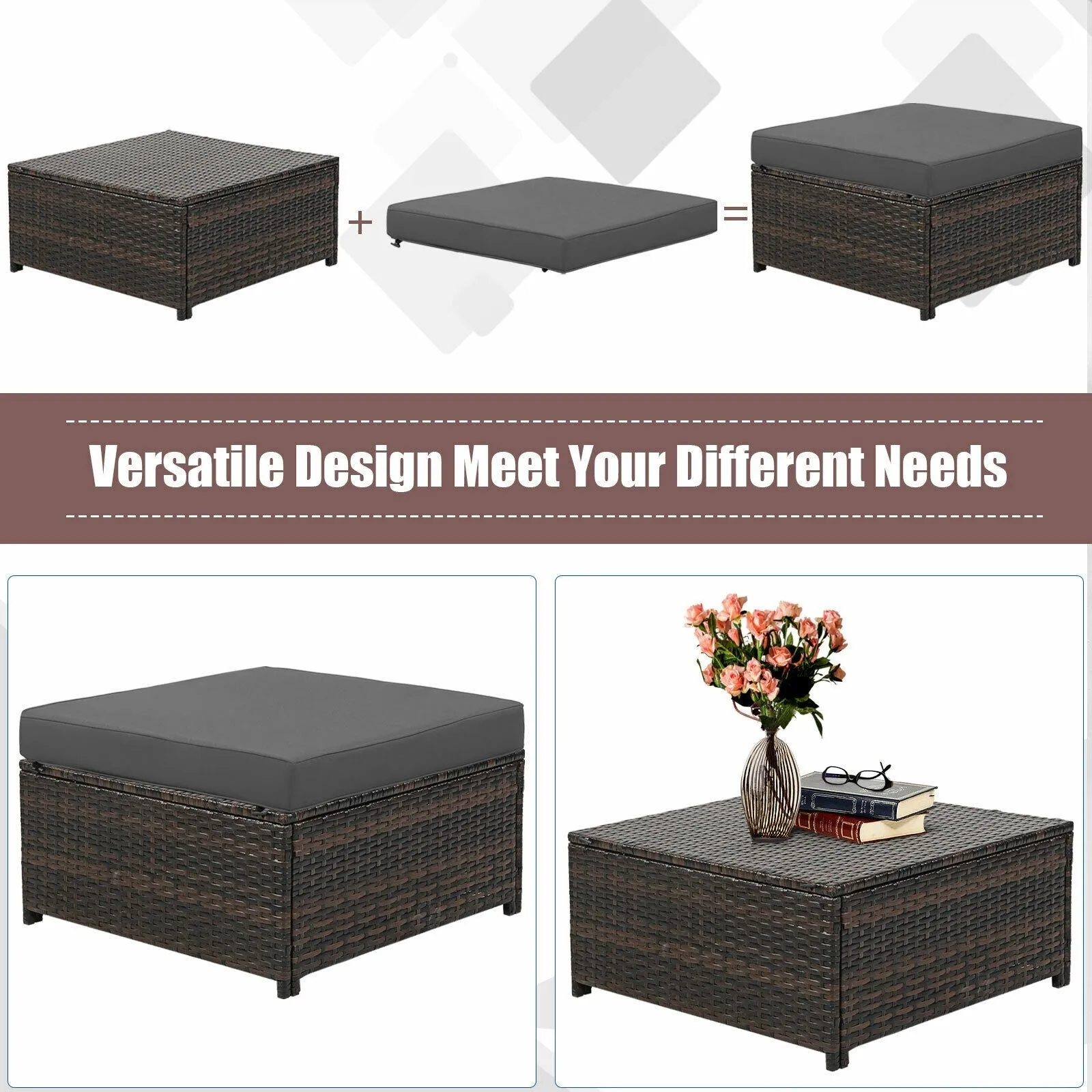 5pc Wicker Rattan Patio Cushioned Furniture Set - Gray