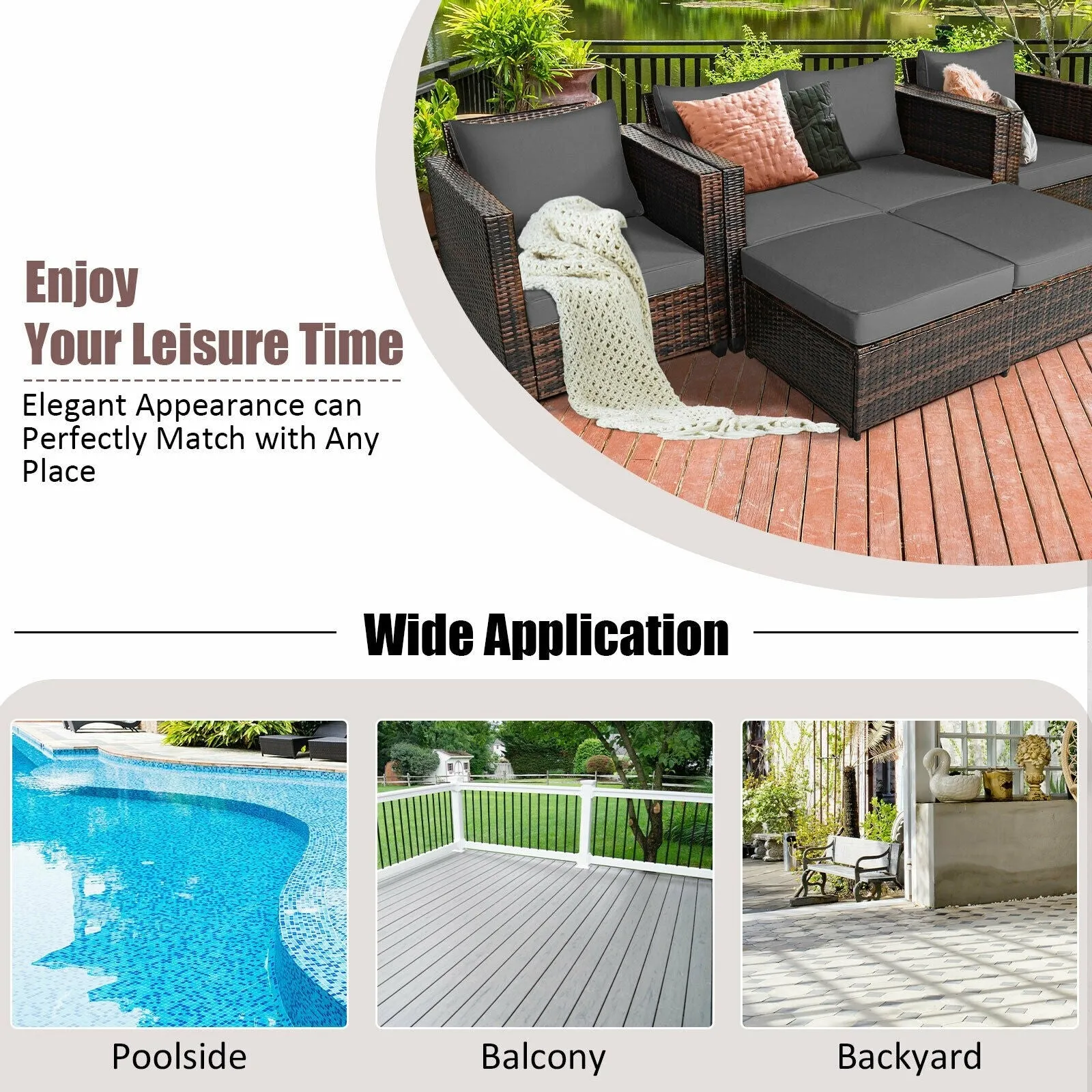 5pc Wicker Rattan Patio Cushioned Furniture Set - Gray