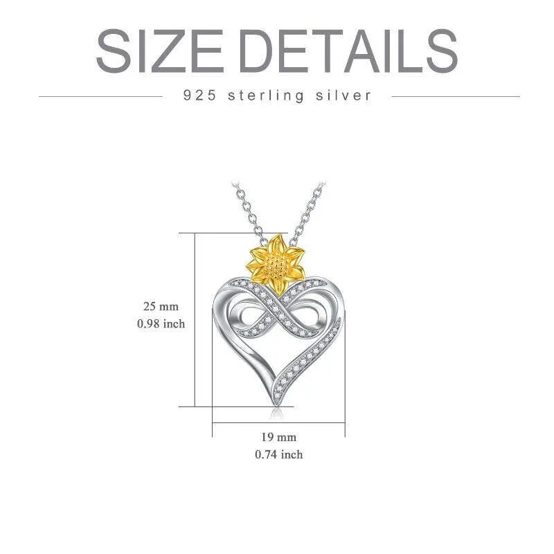 925 Sterling Silver Sunflower Infinity Heart Necklace Jewelry