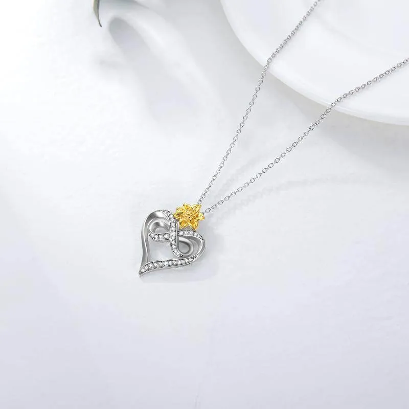 925 Sterling Silver Sunflower Infinity Heart Necklace Jewelry