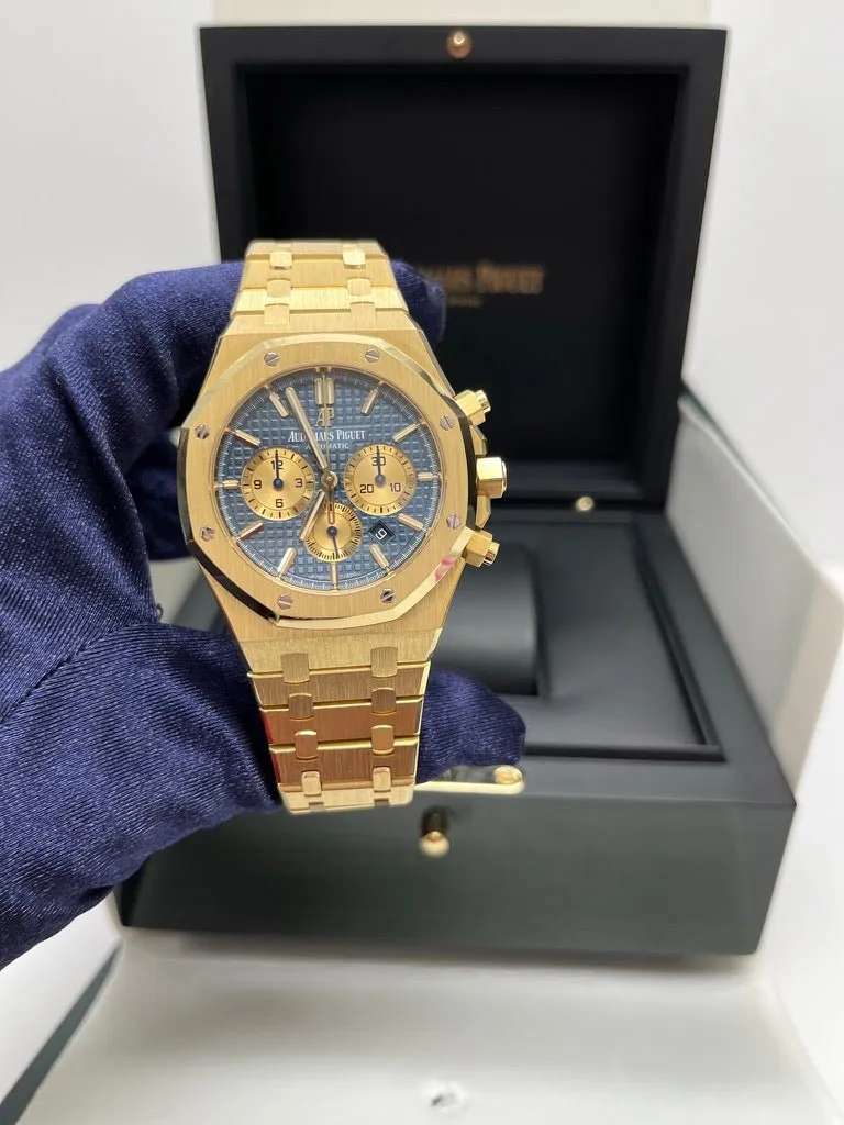 Audemars Piguet Royal Oak Selfwinding Chronograph 42mm/ 18k Yellow Gold/ Blue Dial/ Yellow Sub-Dials (Ref # 26331BA.OO.1220BA.01)
