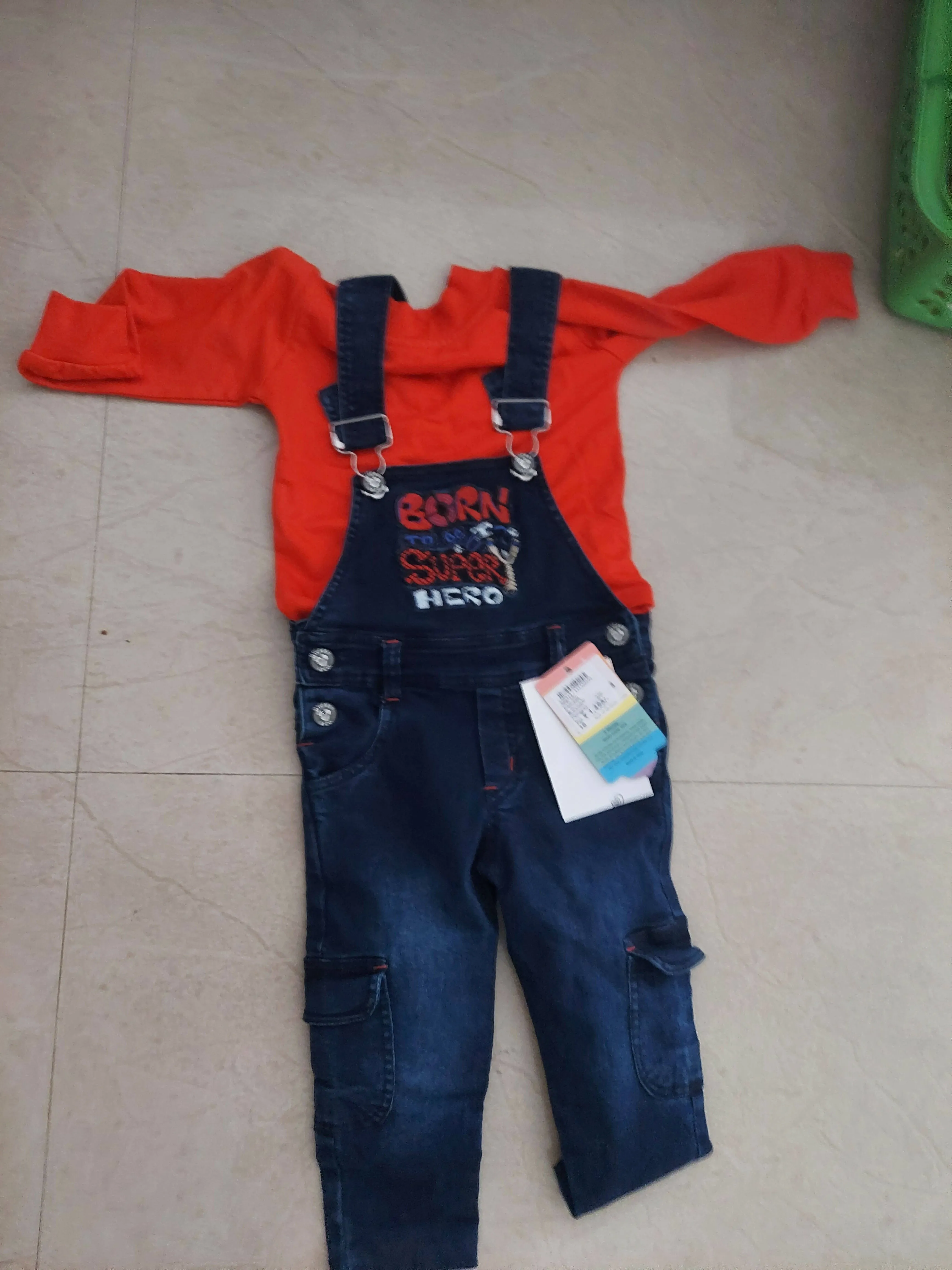 Baby Boy Dungaree Set - Red and Blue