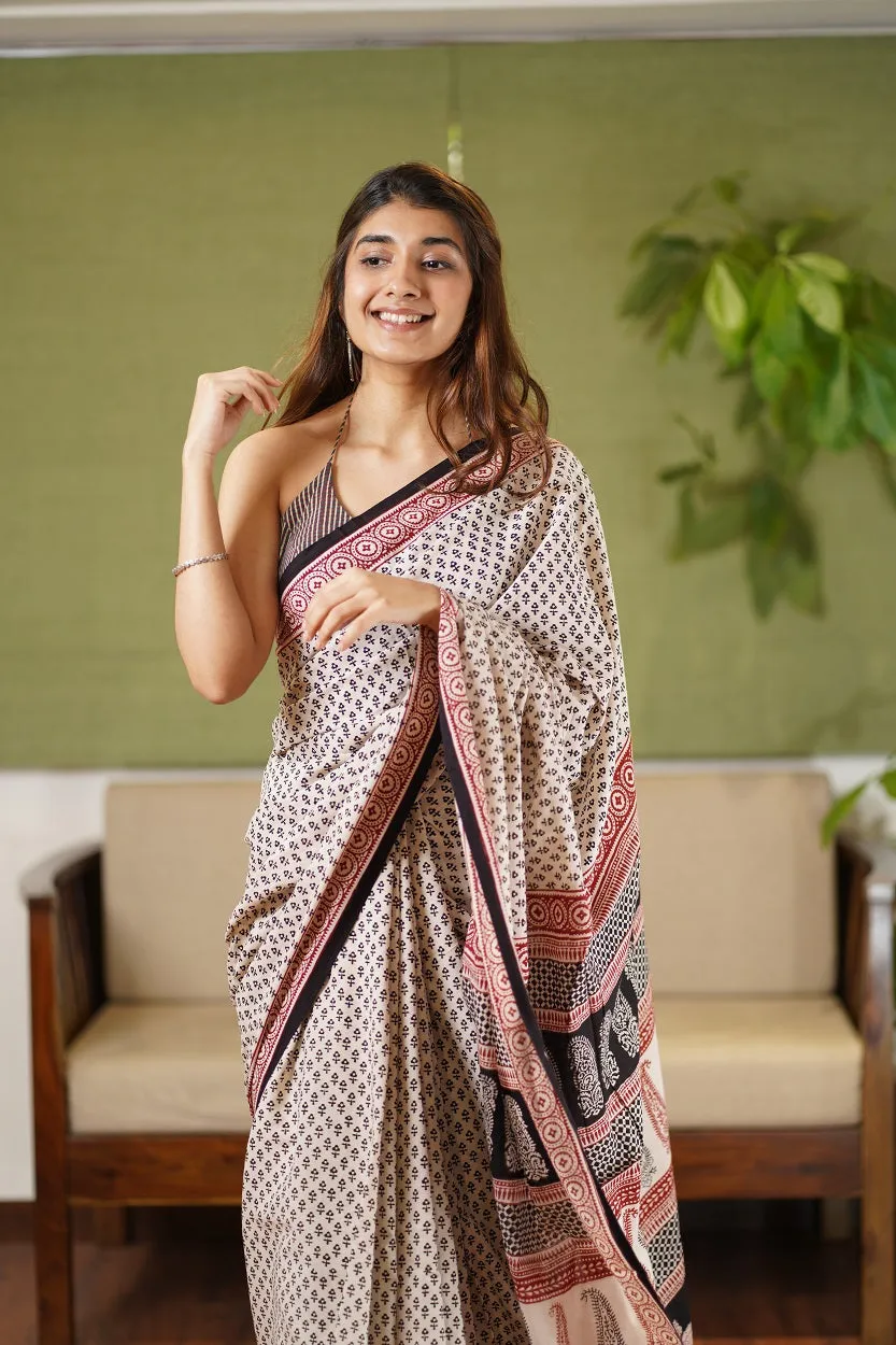 Bagh Hand Block Printed Cotton Saree
