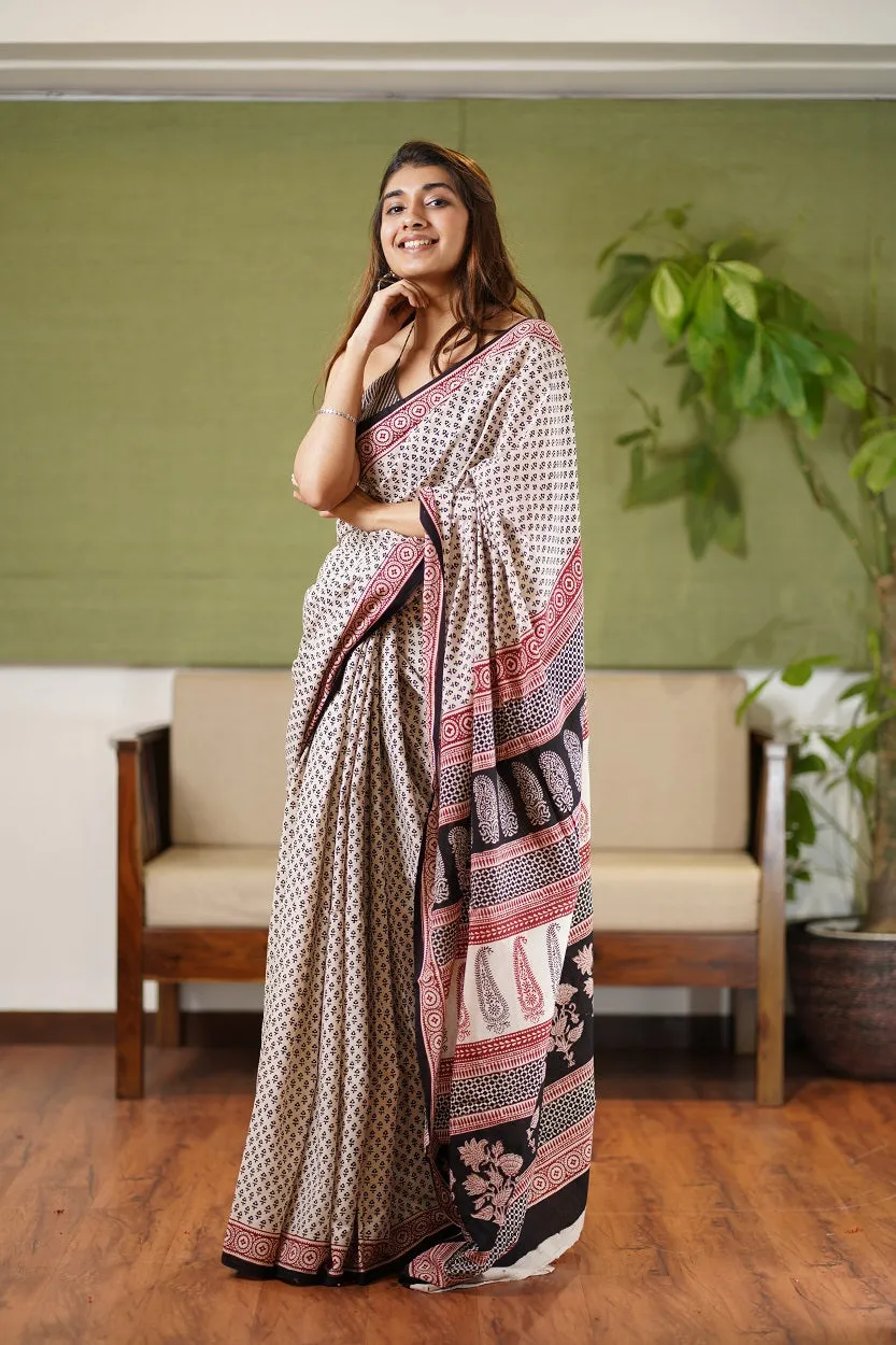 Bagh Hand Block Printed Cotton Saree