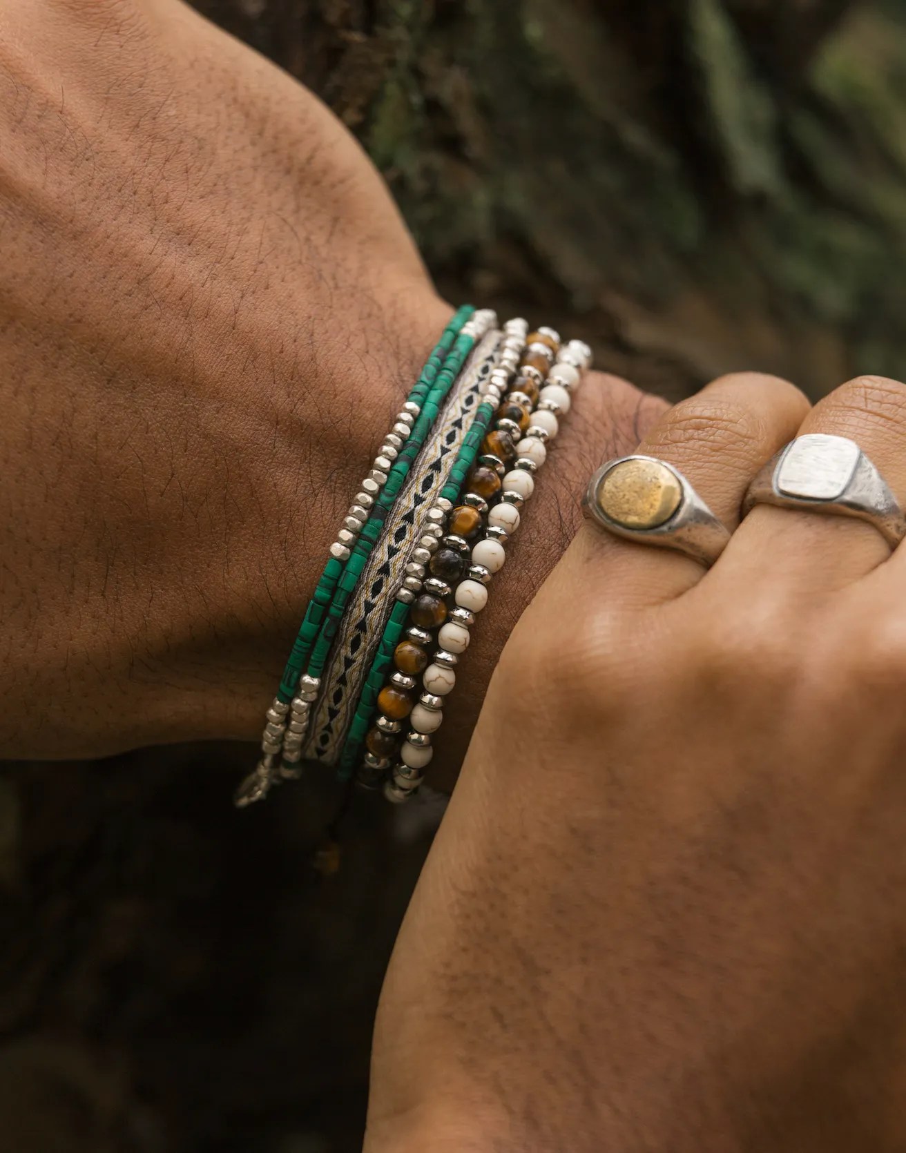 Beaded Bracelet With Tiger Eye and Silver Beads