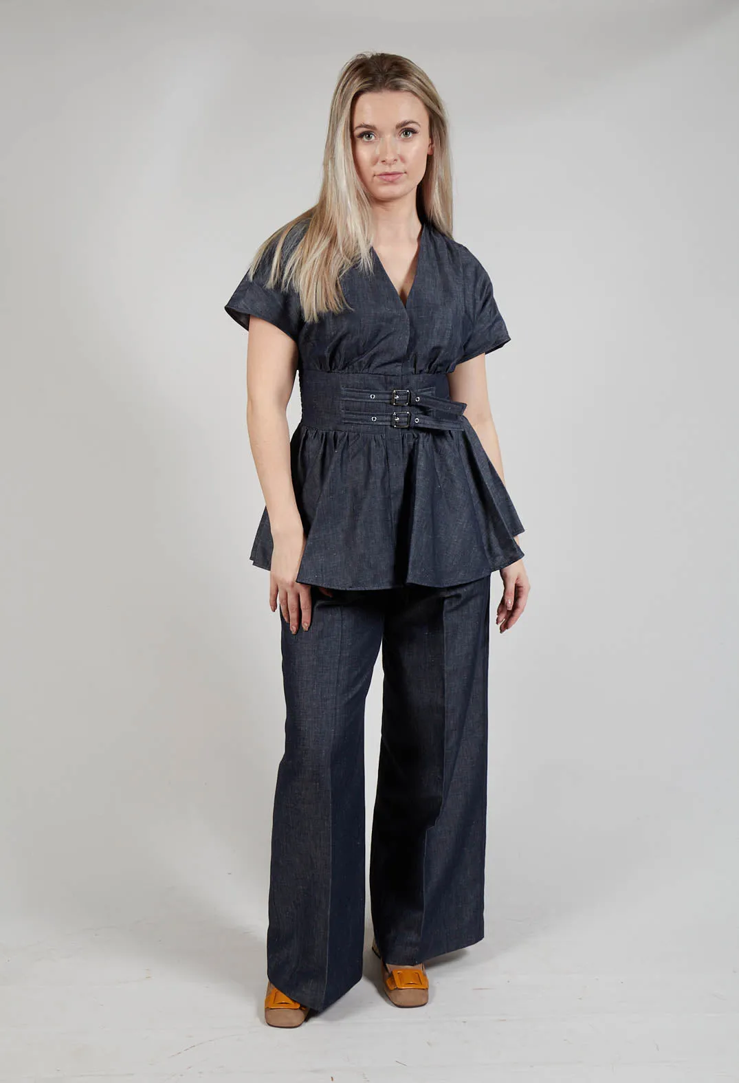 Belt Front Blouse in Denim