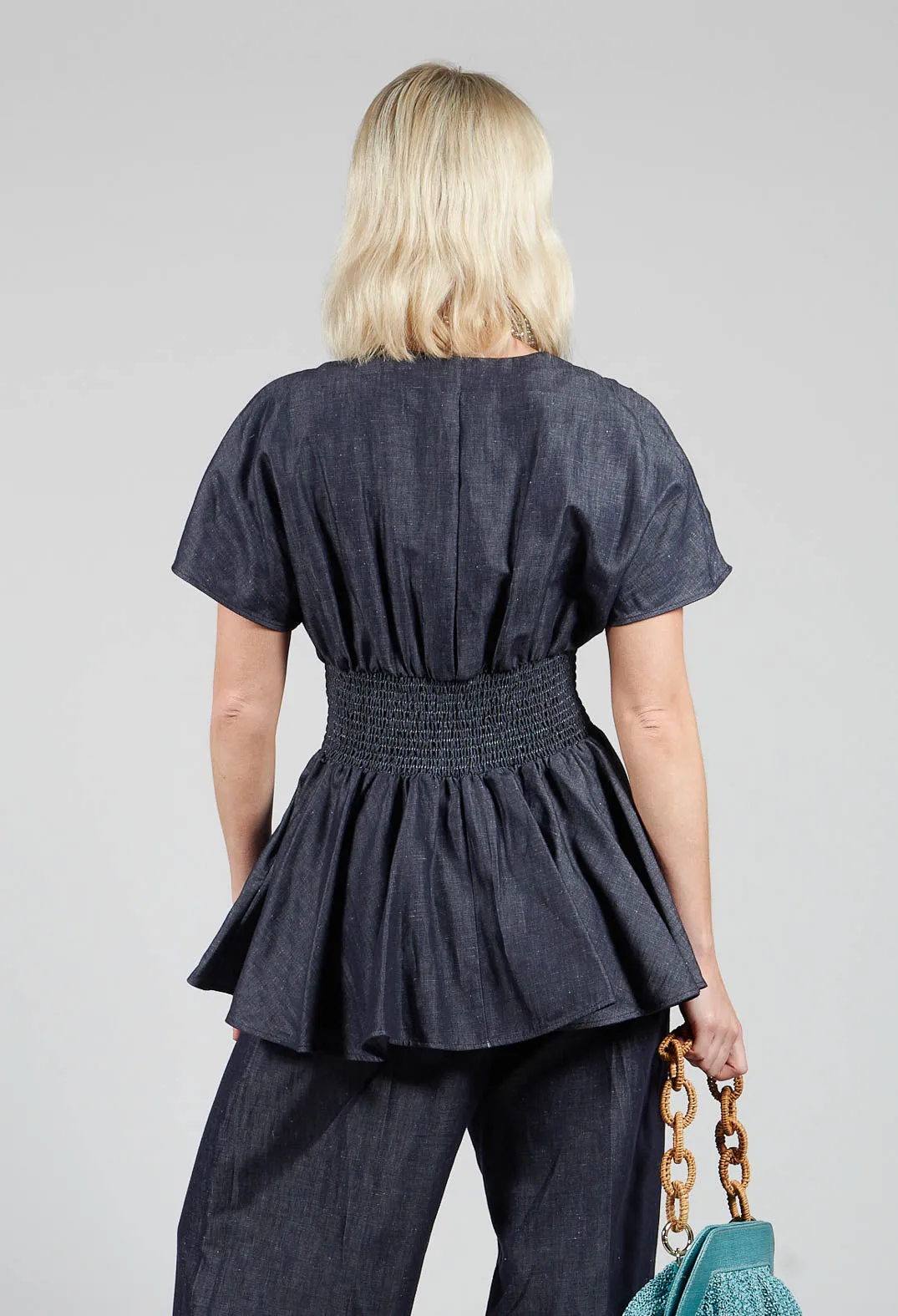 Belt Front Blouse in Denim