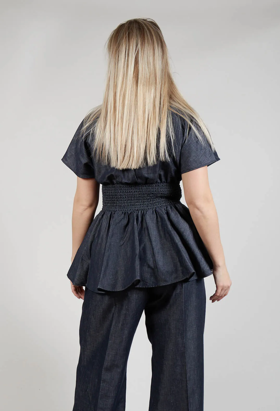 Belt Front Blouse in Denim