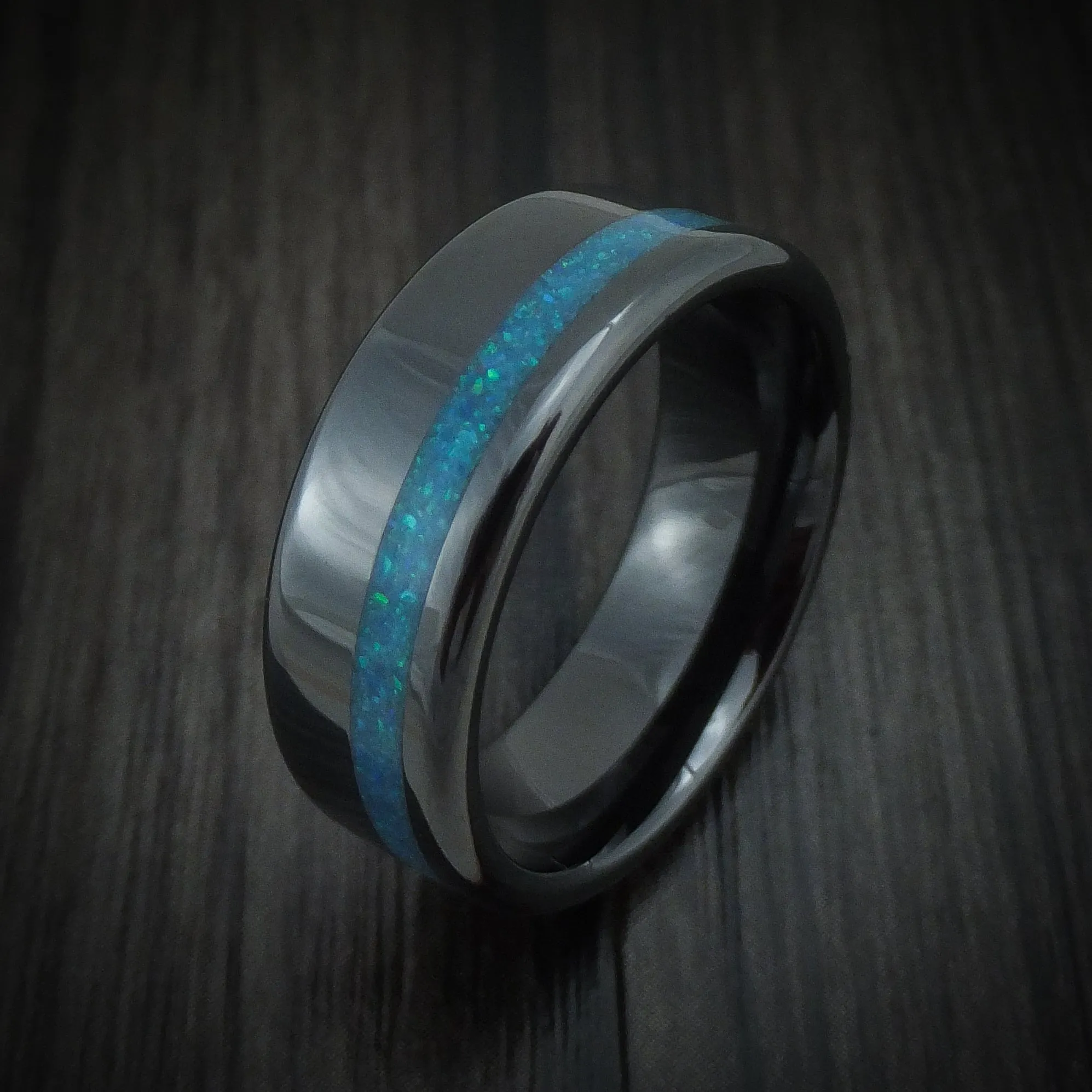 Black Ceramic and Opal Men's Ring Custom Made