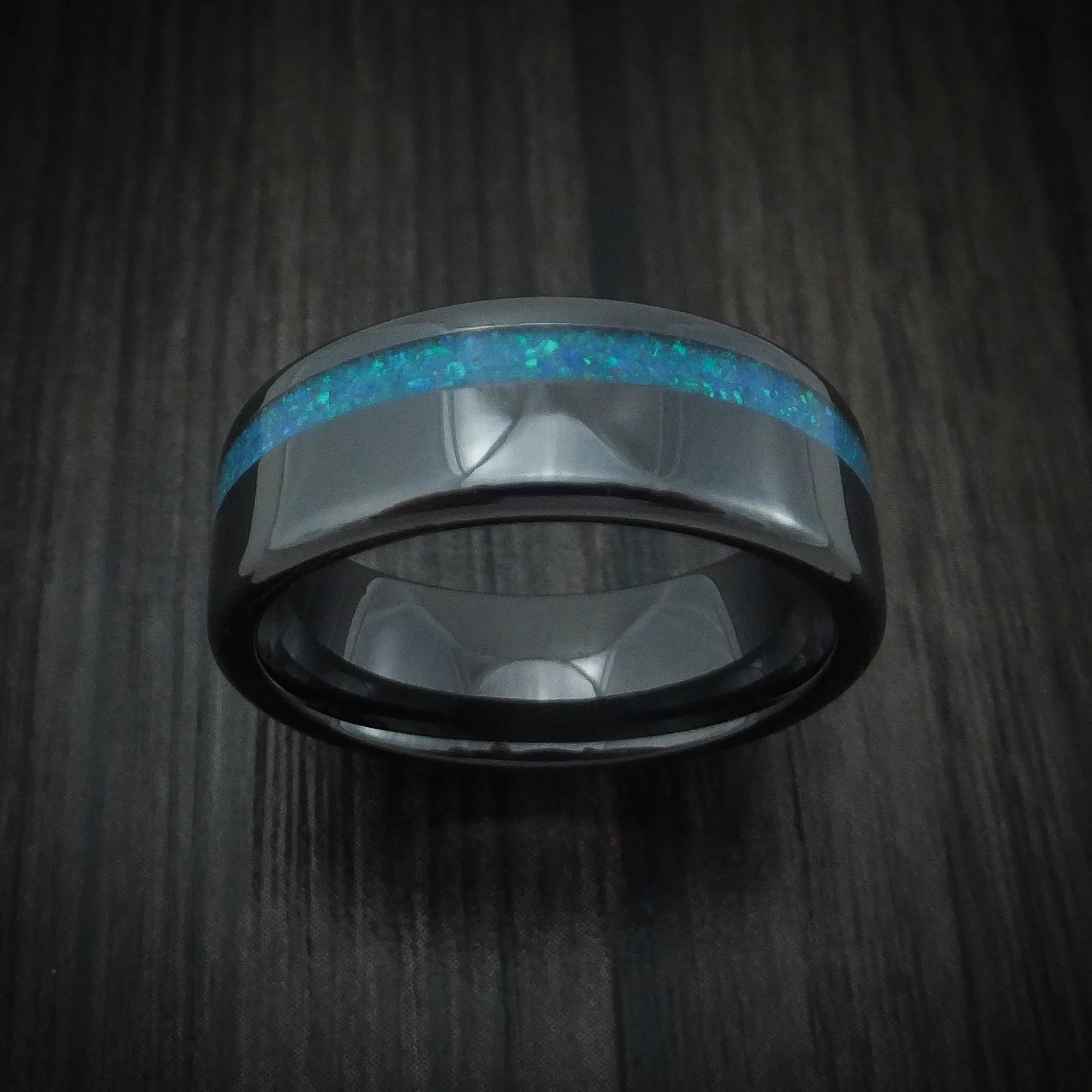 Black Ceramic and Opal Men's Ring Custom Made