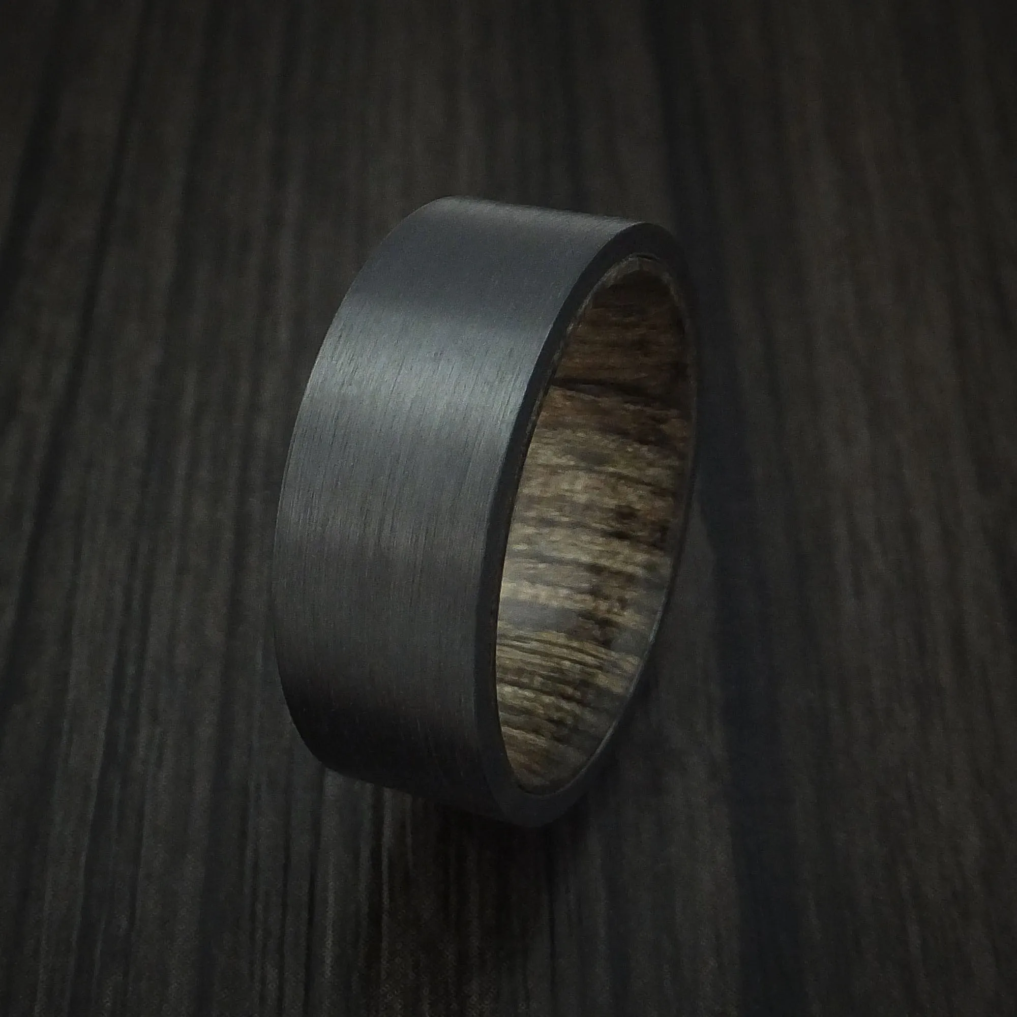 Black Titanium Men's Ring with Hardwood Interior Sleeve Custom Made