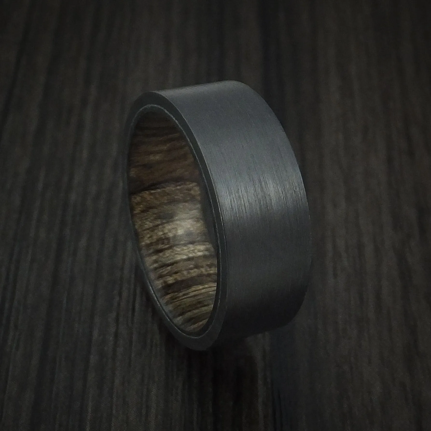 Black Titanium Men's Ring with Hardwood Interior Sleeve Custom Made