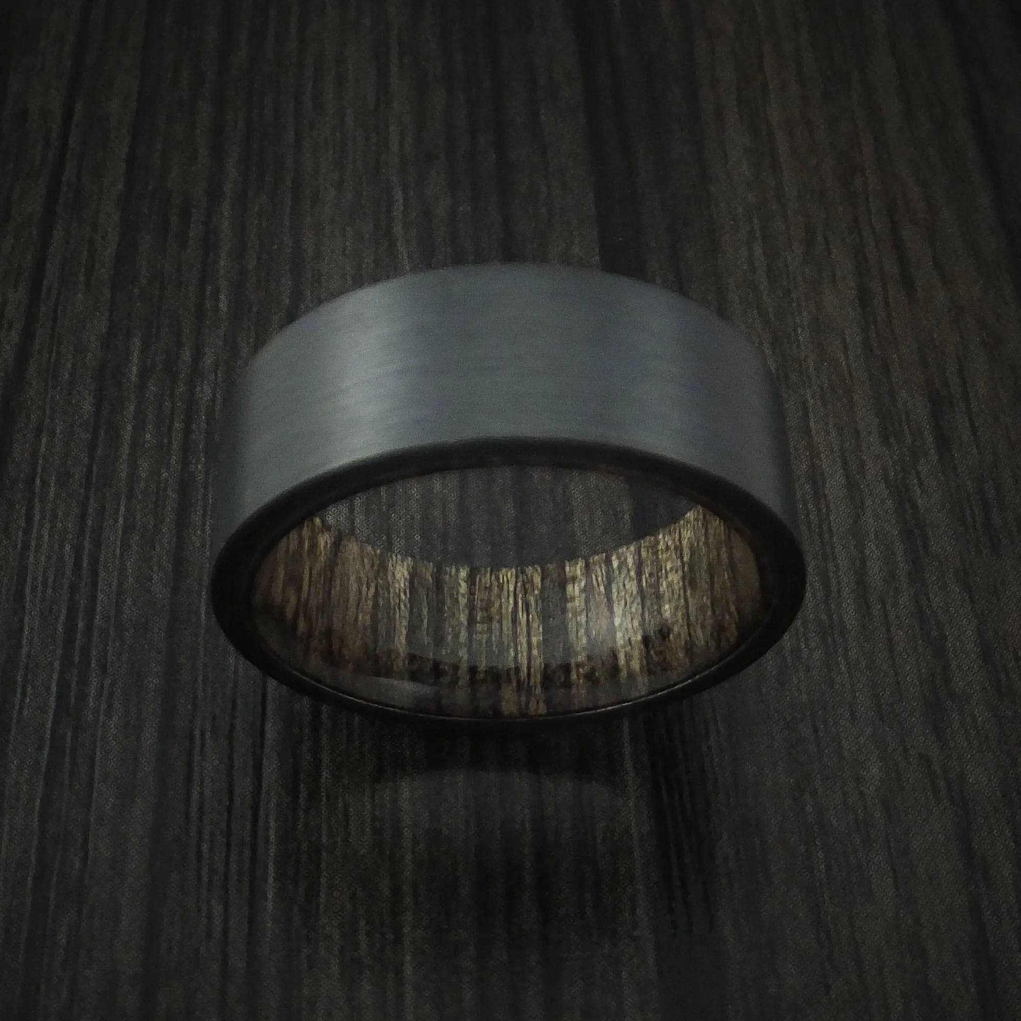 Black Titanium Men's Ring with Hardwood Interior Sleeve Custom Made