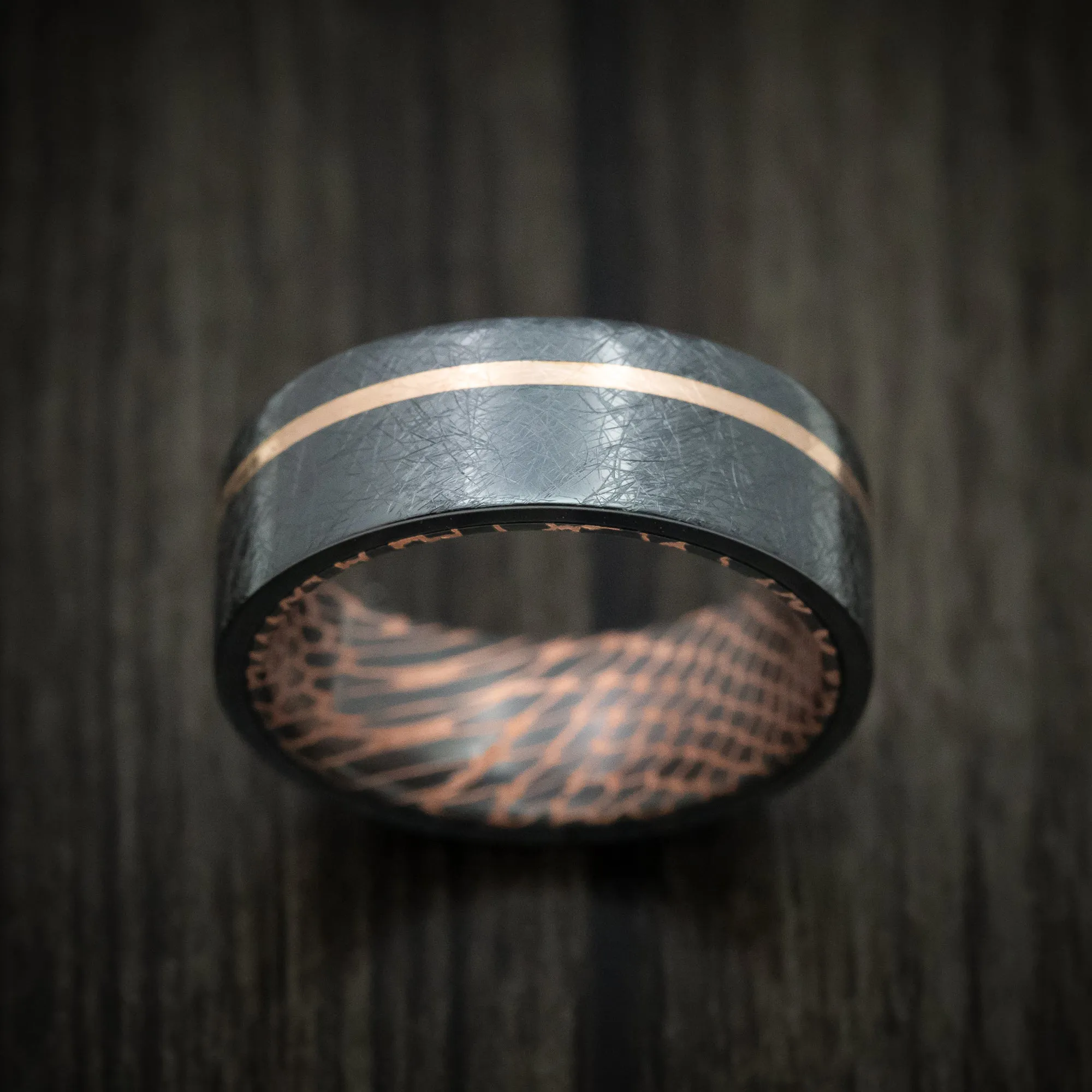 Black Zirconium and 14K Gold Distressed Men's Ring with Darkened Superconductor Sleeve Custom Made Band