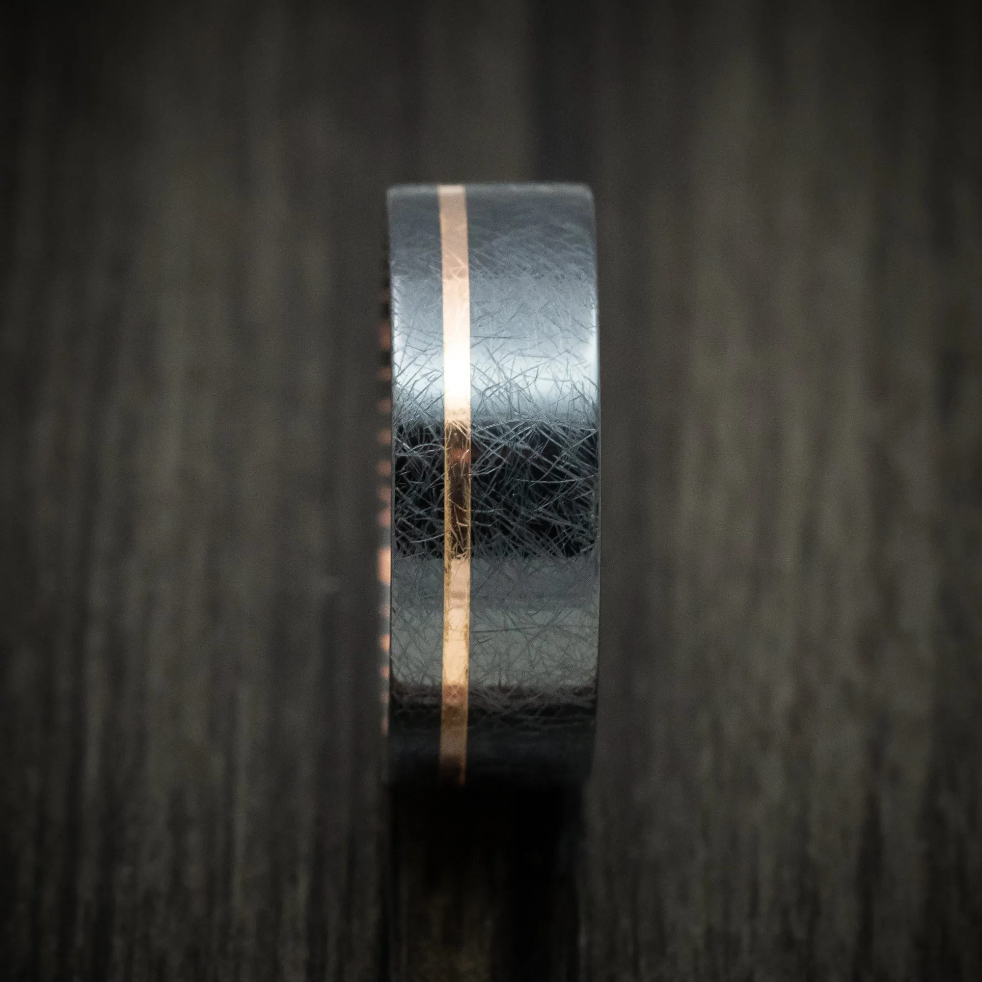 Black Zirconium and 14K Gold Distressed Men's Ring with Darkened Superconductor Sleeve Custom Made Band