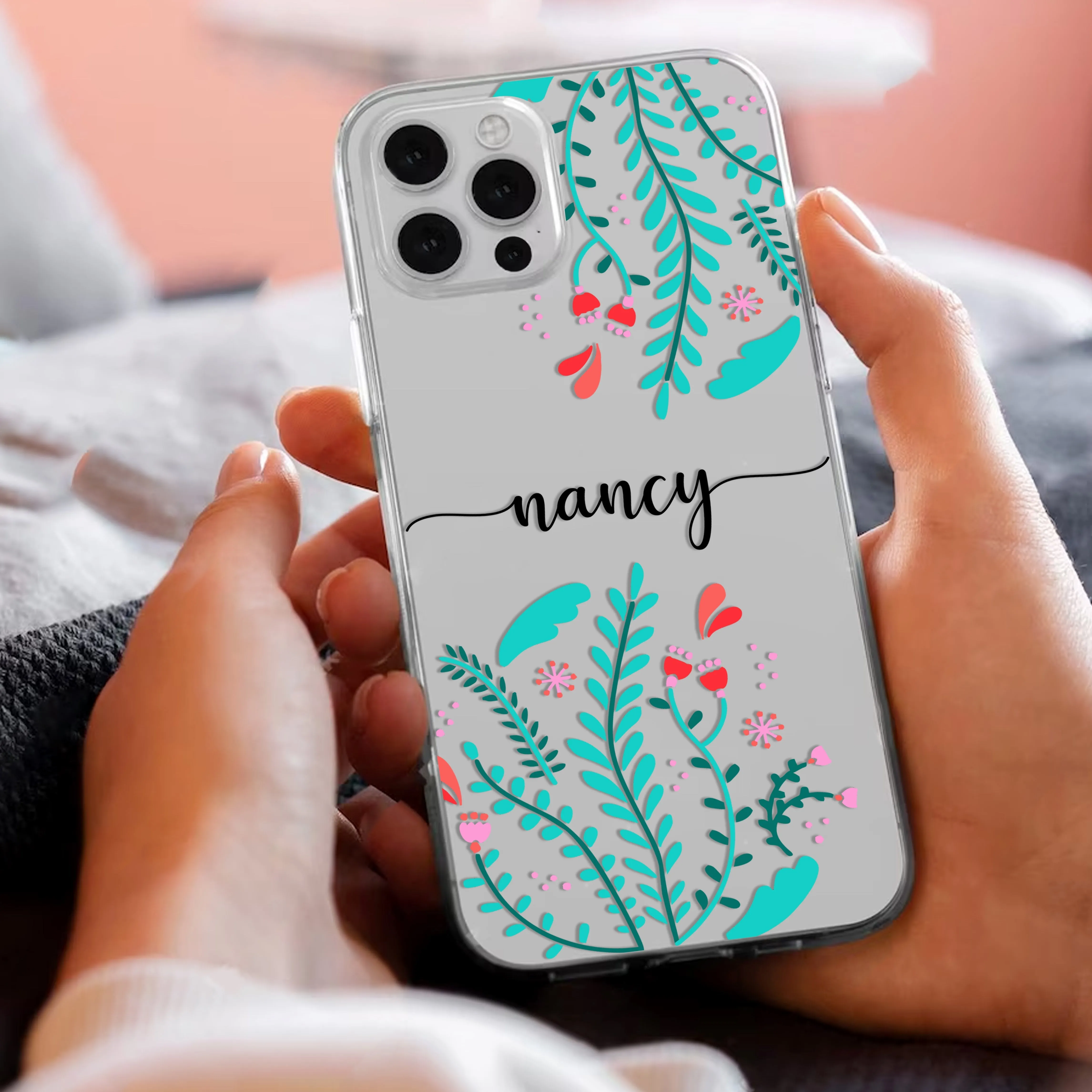 Blue Floral Customize Transparent Silicon Case For Motorola
