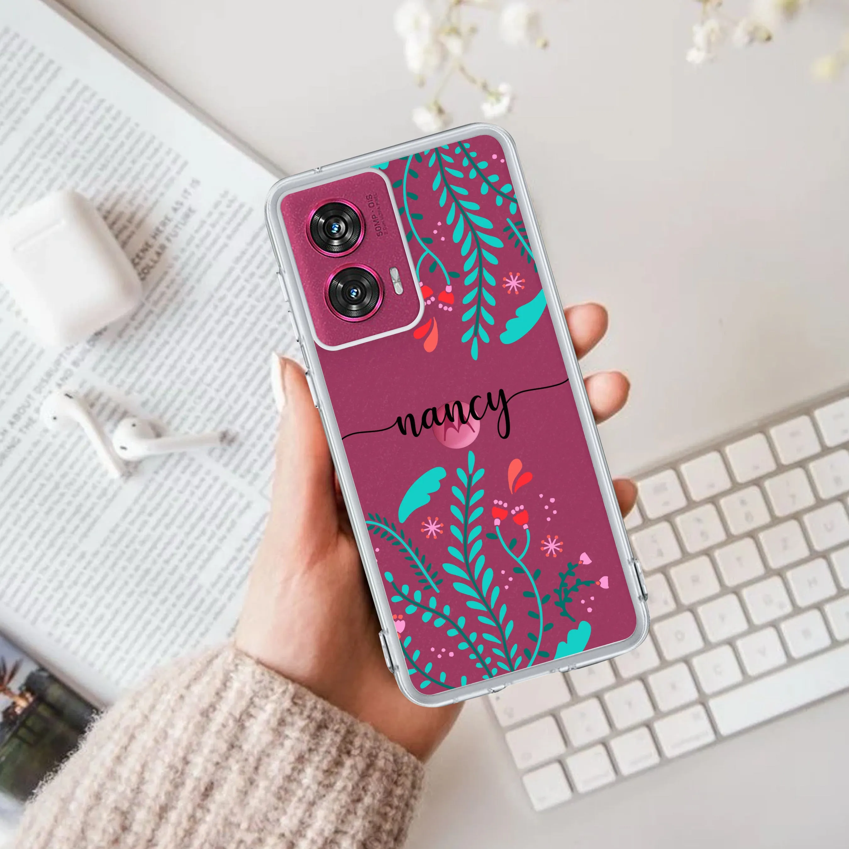 Blue Floral Customize Transparent Silicon Case For Motorola