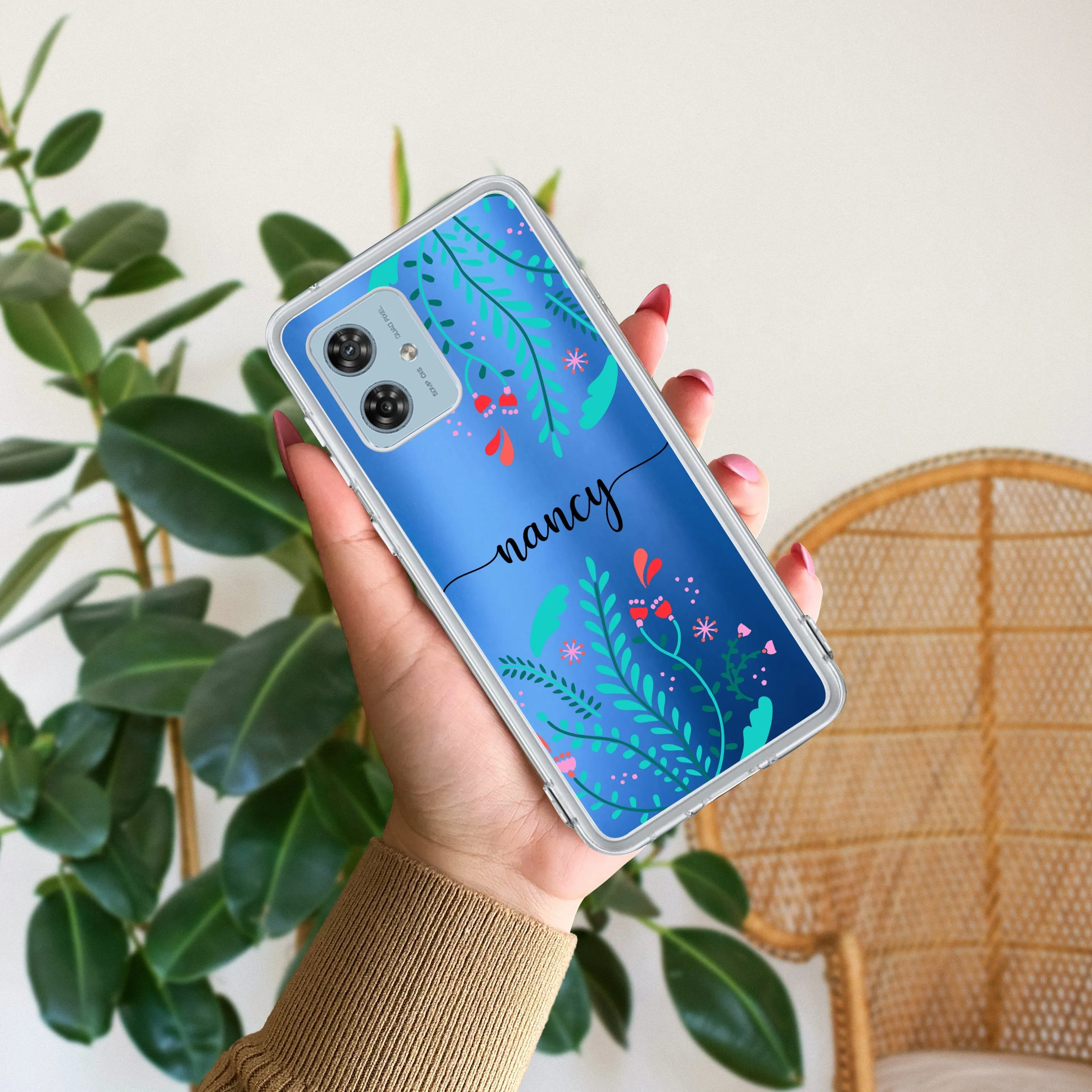 Blue Floral Customize Transparent Silicon Case For Motorola