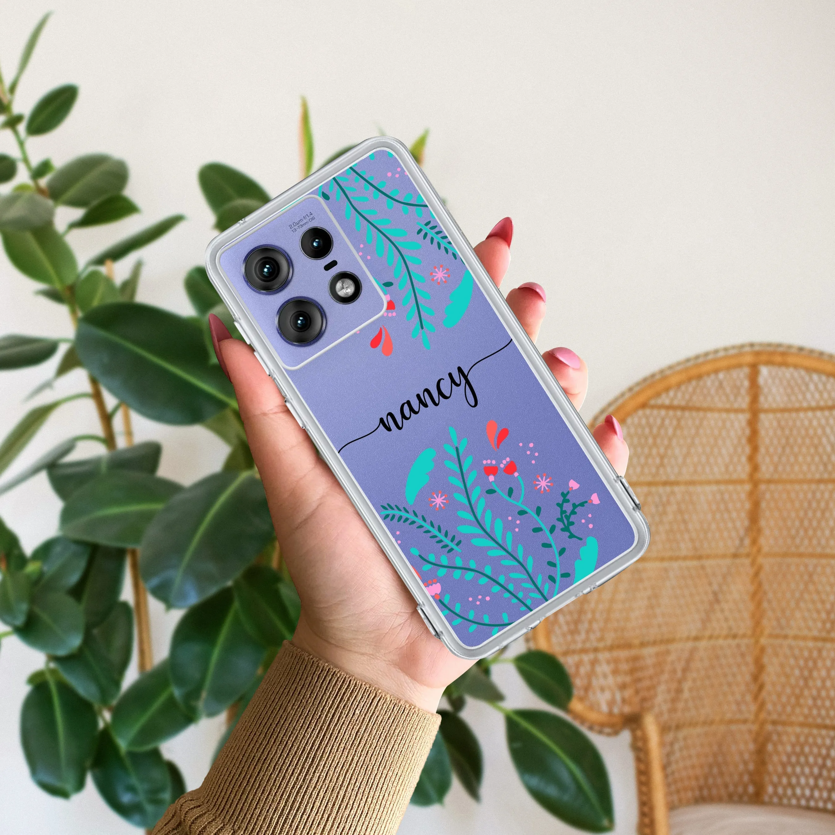 Blue Floral Customize Transparent Silicon Case For Motorola