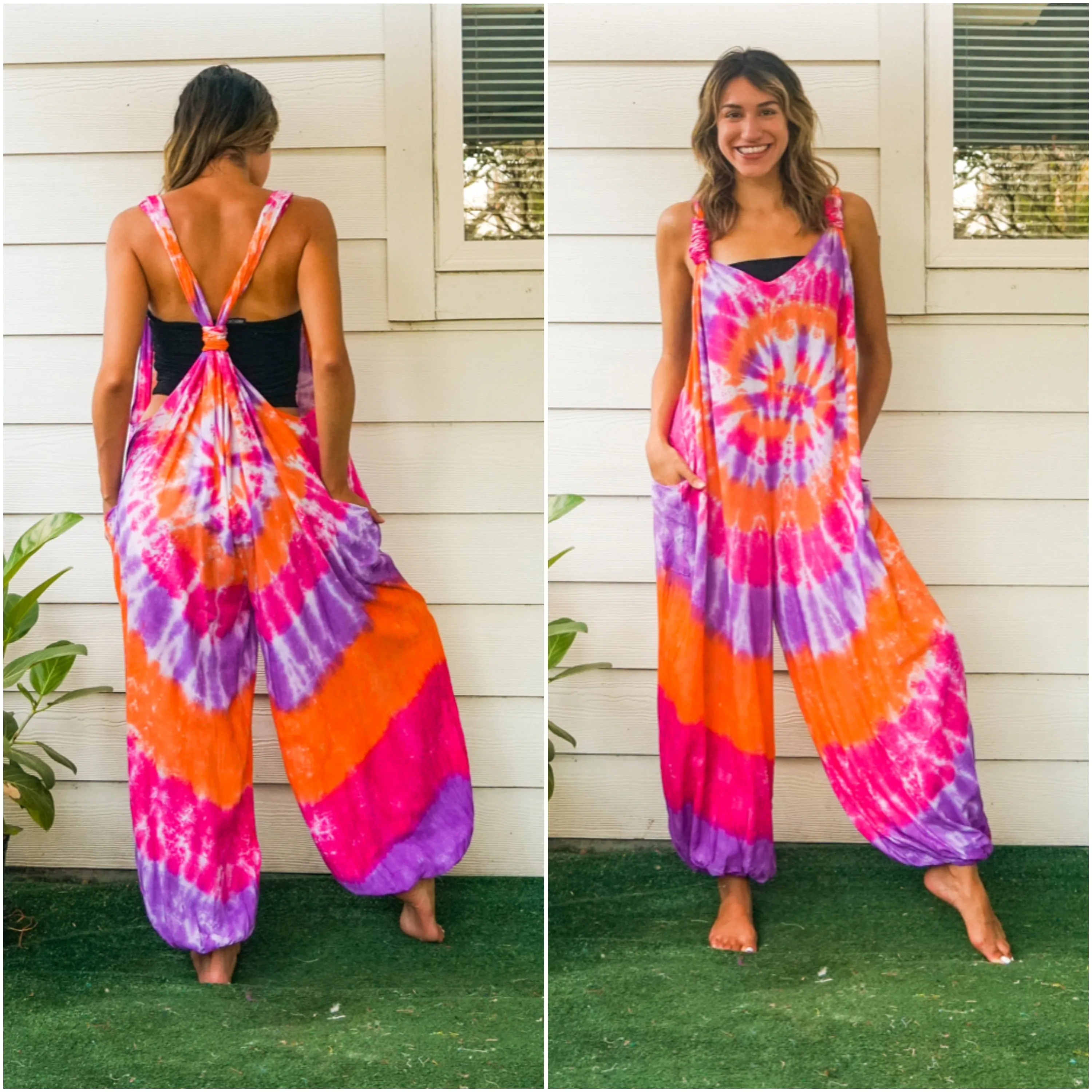 Boho Gypsy Dream Hand Dyed Hippie Racerback Dungarees Jumpsuit Romper
