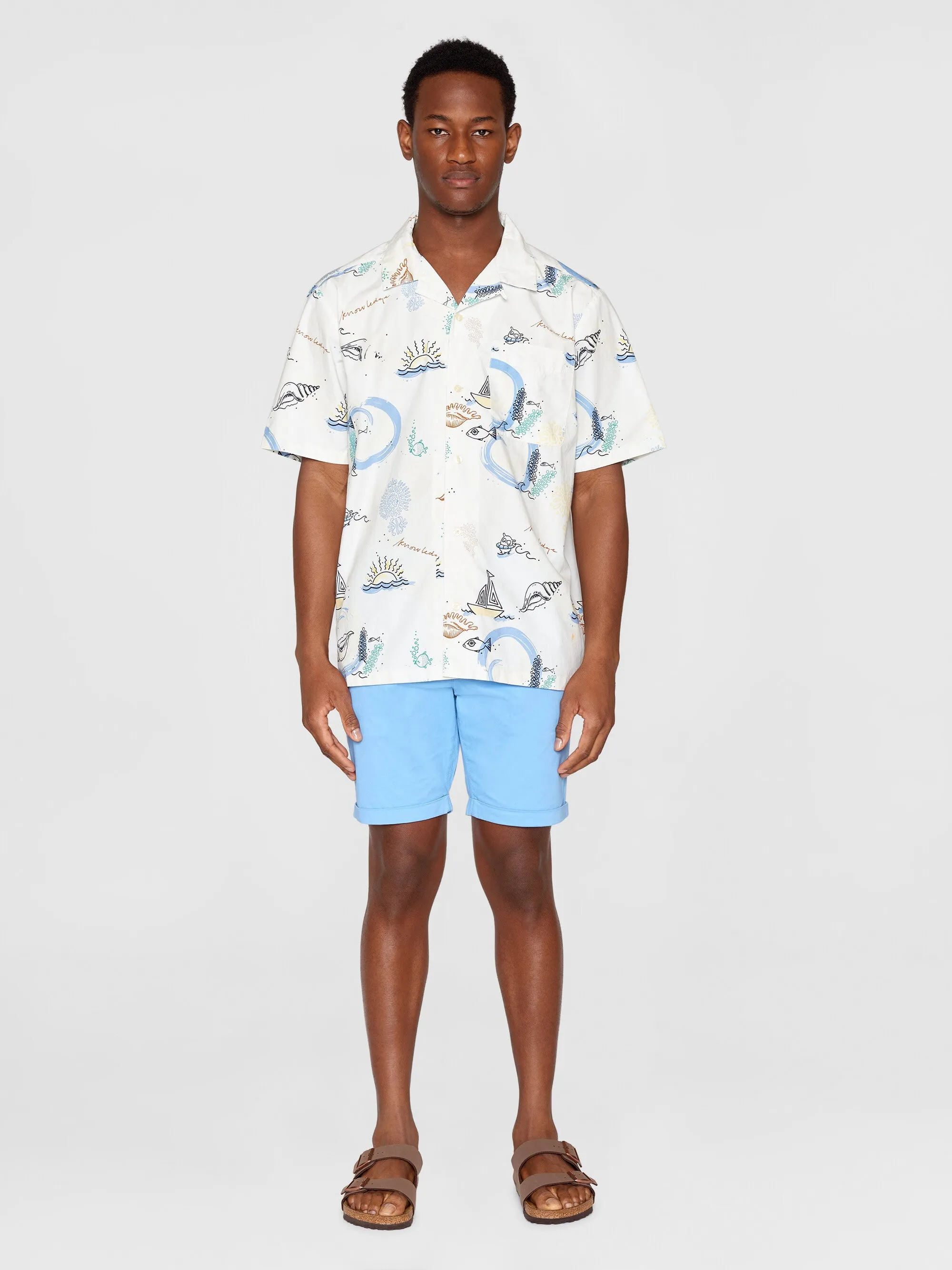 Box short sleeve AOP embr. shirt - GOTS/Vegan - White