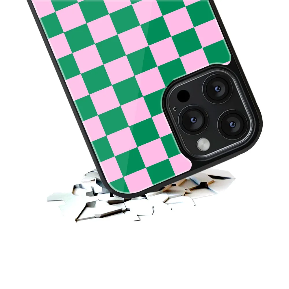 Checkers Pink Green Phone Cover | Glass Case