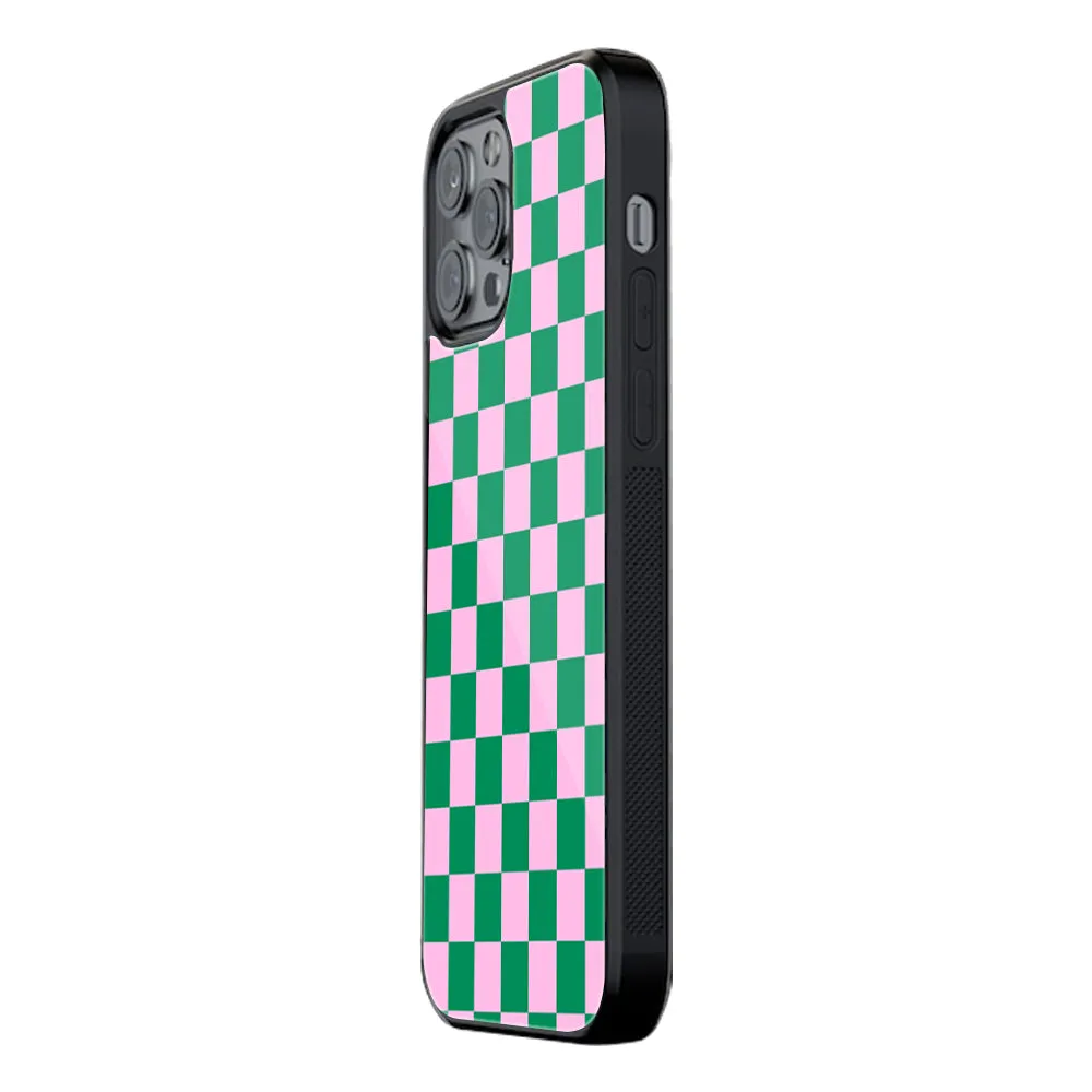 Checkers Pink Green Phone Cover | Glass Case