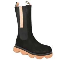 Cizme casual, dama, ANNA VIOTTI, D30-315-95 L2-N negru/portocaliu, piele intoarsa