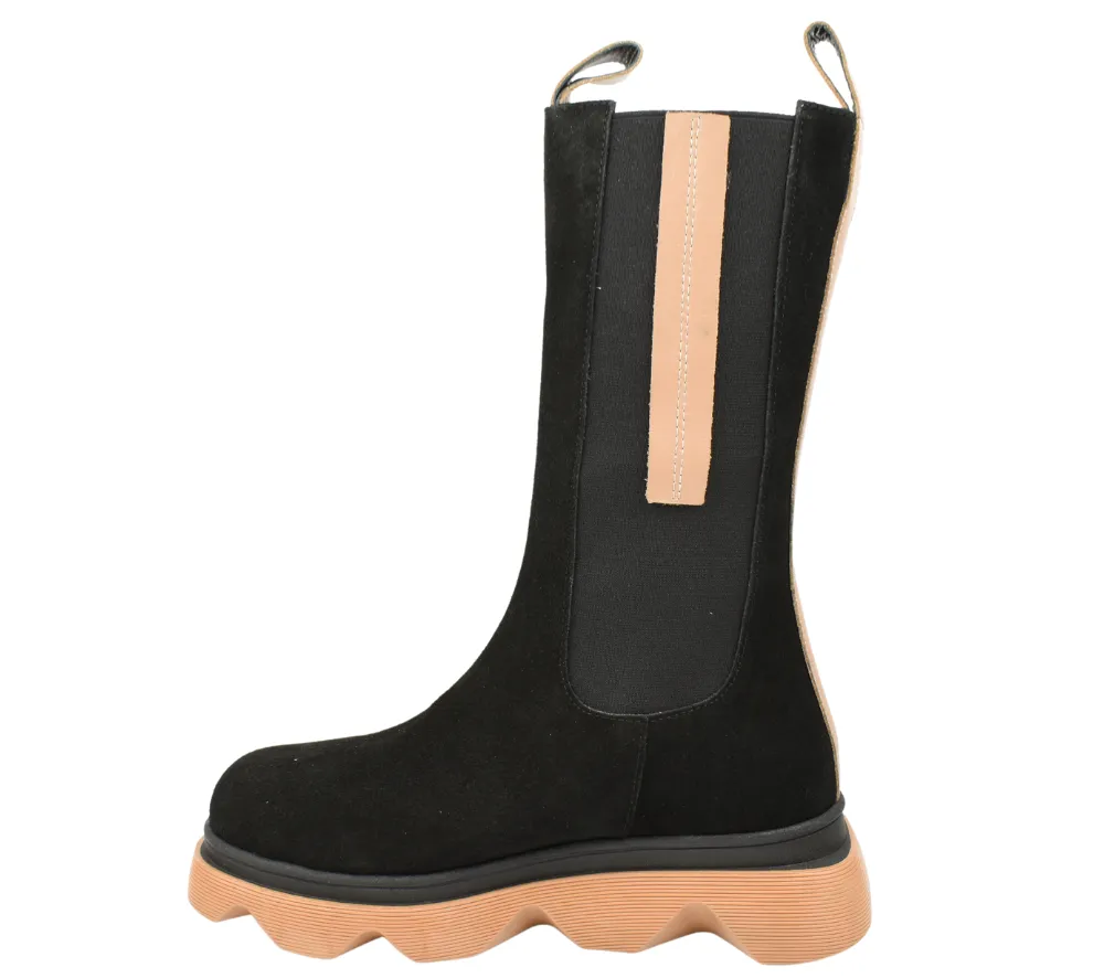Cizme casual, dama, ANNA VIOTTI, D30-315-95 L2-N negru/portocaliu, piele intoarsa
