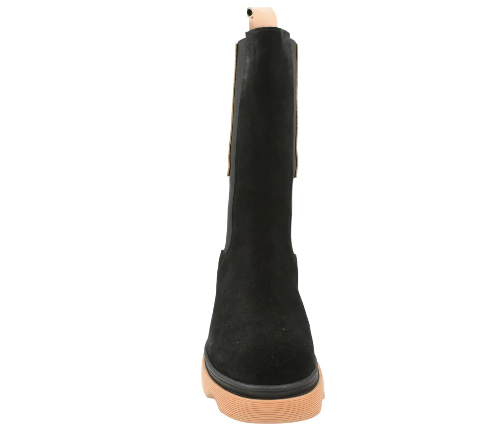 Cizme casual, dama, ANNA VIOTTI, D30-315-95 L2-N negru/portocaliu, piele intoarsa
