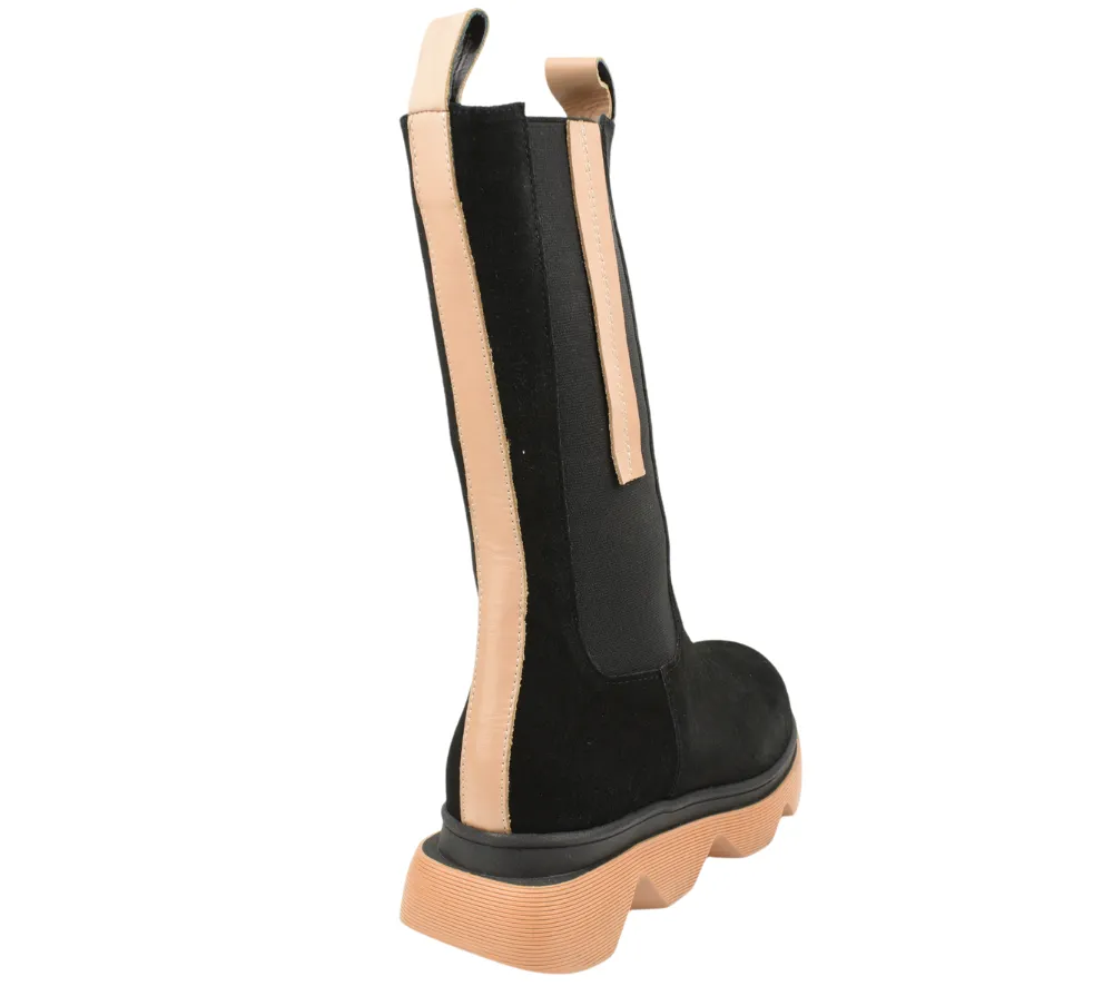 Cizme casual, dama, ANNA VIOTTI, D30-315-95 L2-N negru/portocaliu, piele intoarsa