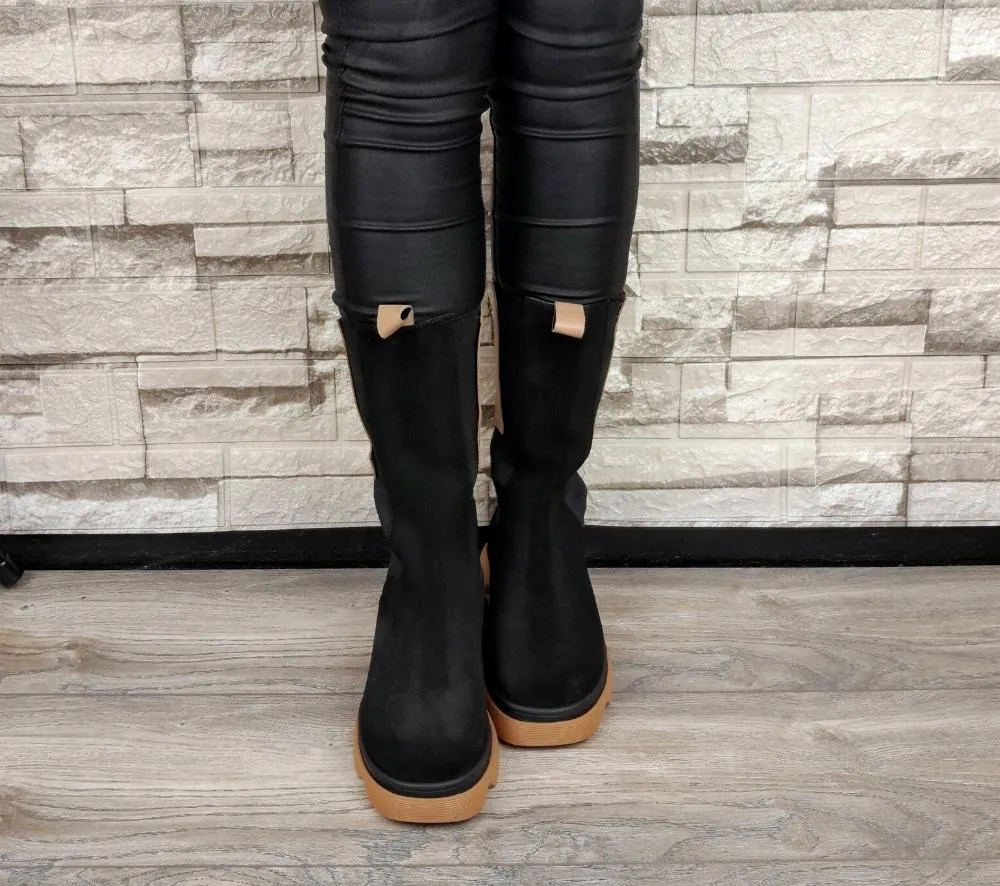 Cizme casual, dama, ANNA VIOTTI, D30-315-95 L2-N negru/portocaliu, piele intoarsa