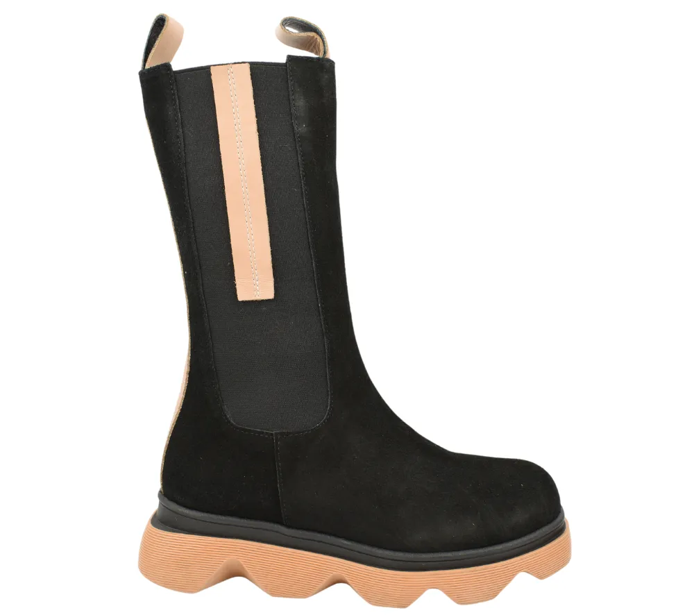 Cizme casual, dama, ANNA VIOTTI, D30-315-95 L2-N negru/portocaliu, piele intoarsa