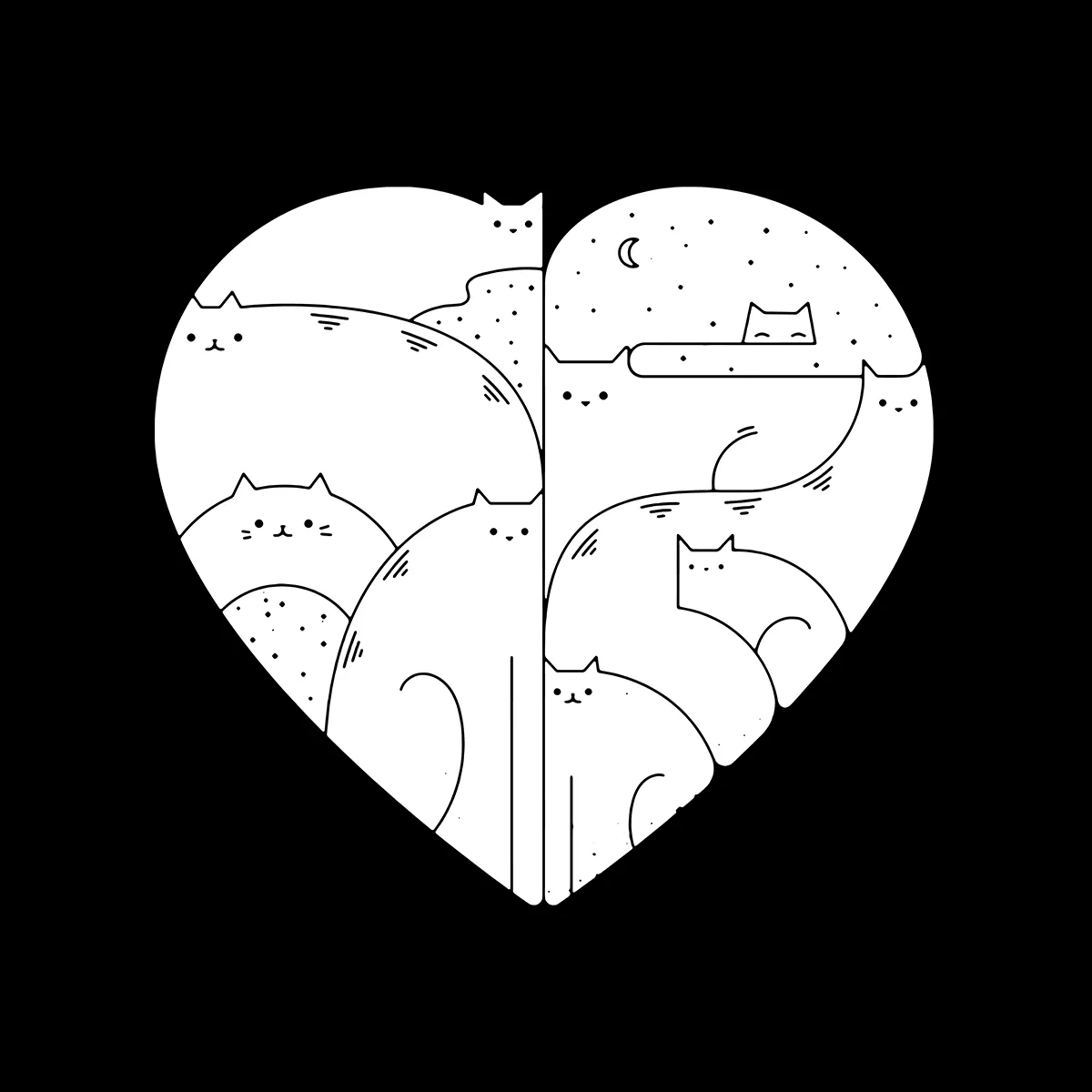 CUTE Cats Lovers Minimal Heart Shape Animal Unisex Crew Neck t shirt