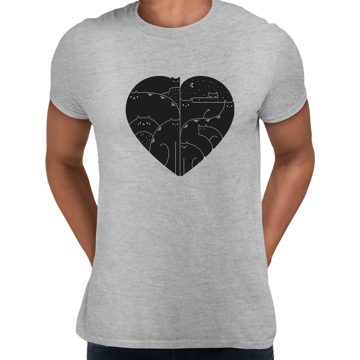 CUTE Cats Lovers Minimal Heart Shape Animal Unisex Crew Neck t shirt