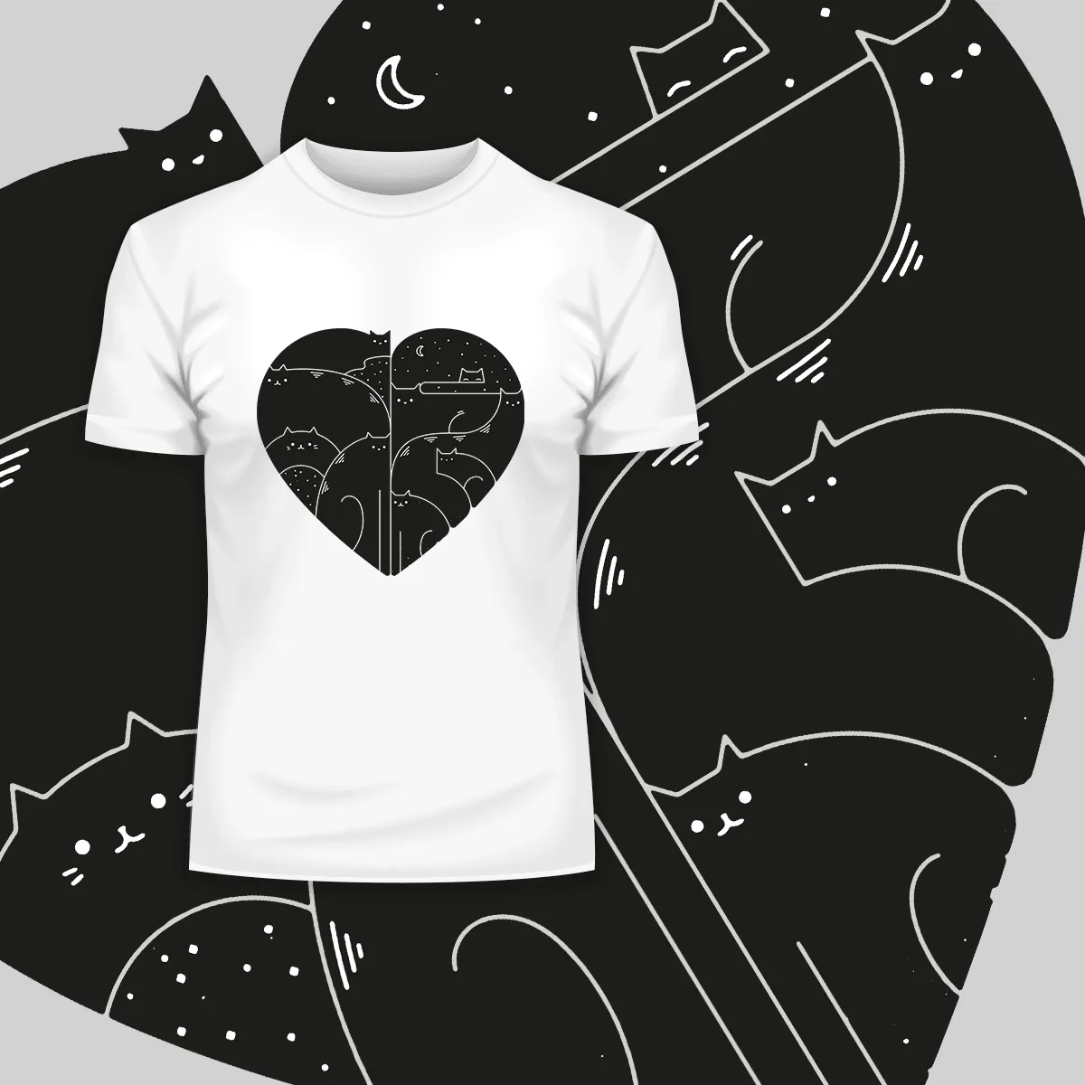 CUTE Cats Lovers Minimal Heart Shape Animal Unisex Crew Neck t shirt