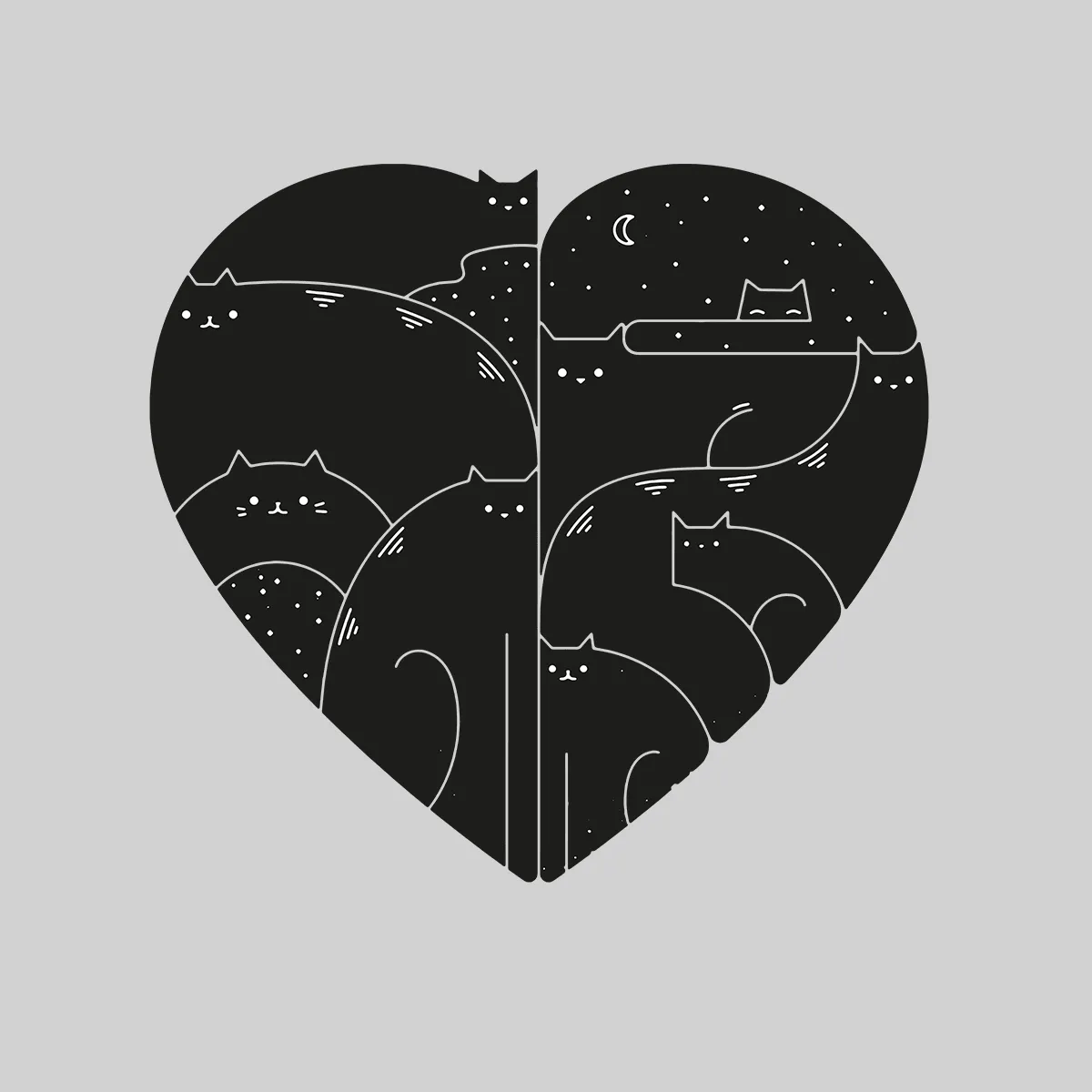 CUTE Cats Lovers Minimal Heart Shape Animal Unisex Crew Neck t shirt