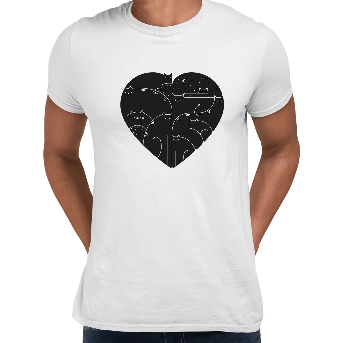 CUTE Cats Lovers Minimal Heart Shape Animal Unisex Crew Neck t shirt
