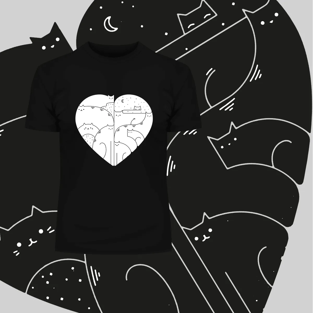CUTE Cats Lovers Minimal Heart Shape Animal Unisex Crew Neck t shirt