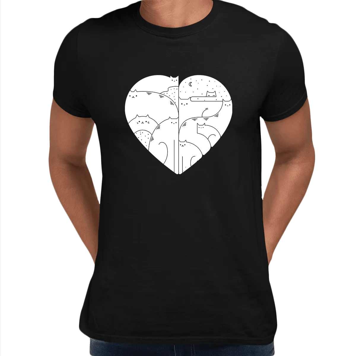 CUTE Cats Lovers Minimal Heart Shape Animal Unisex Crew Neck t shirt