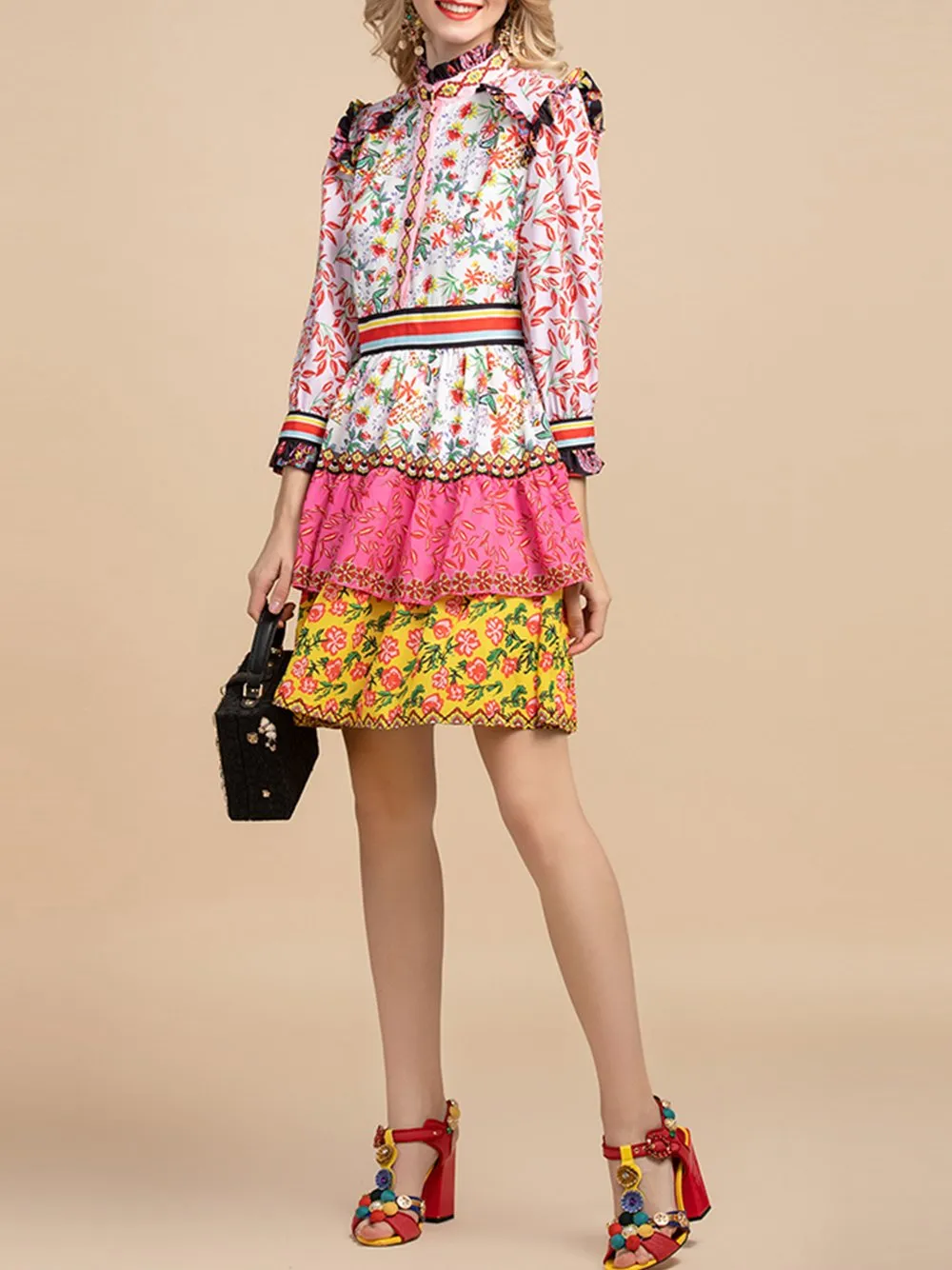DESSA Floral Print Peplum Ruffle Mini Dress